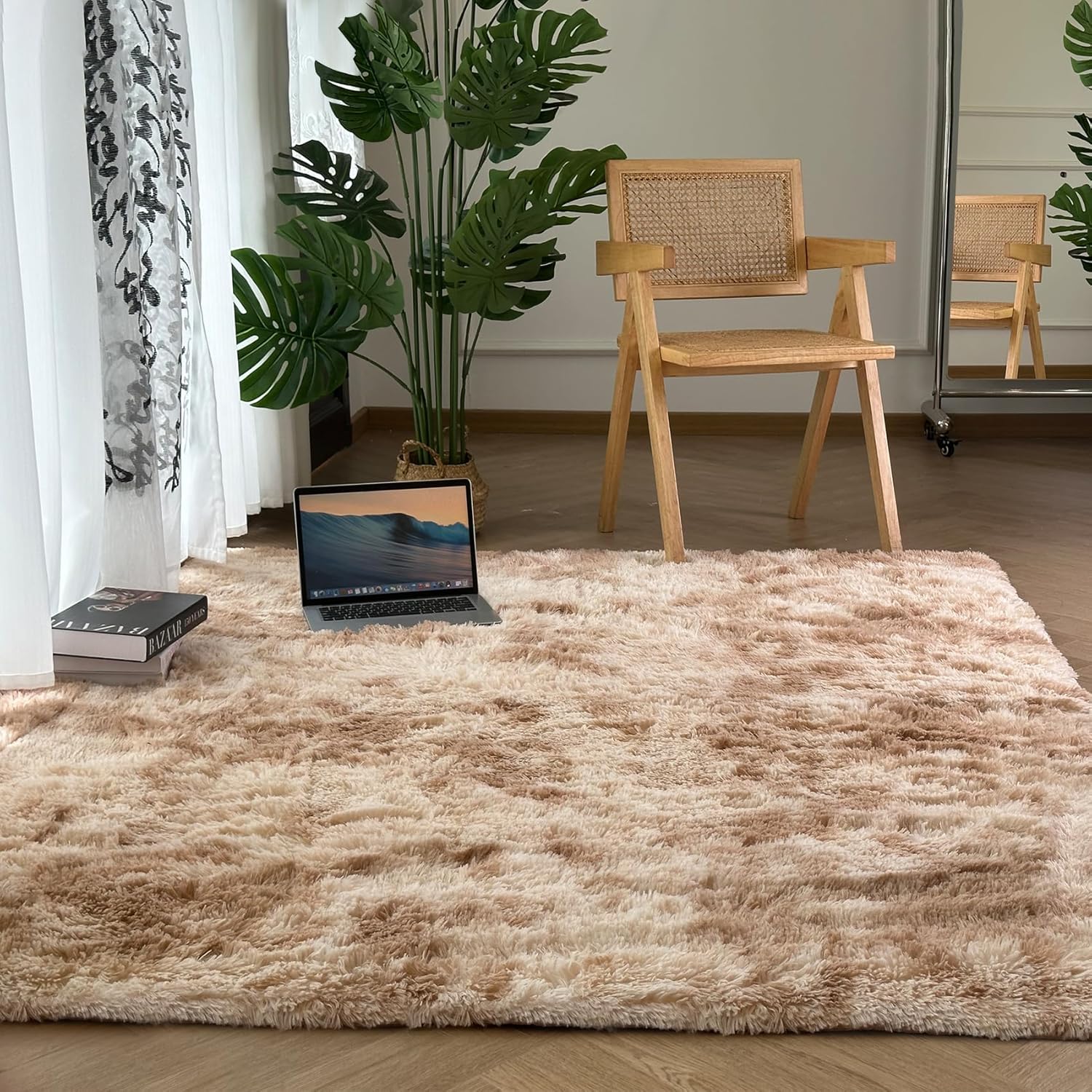 洗える北欧デザインラグ マット極厚毛足約4.0cm 防ダニ・抗菌・防臭 ブラウン 120×160cm ふわふわ 秋冬対応