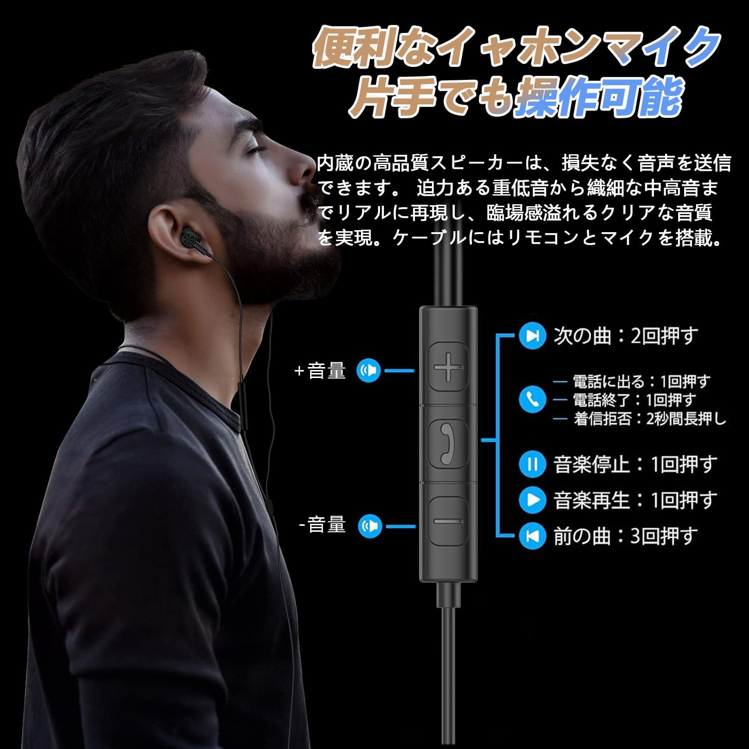 ノイズキャンセリング 有線イヤホン マイク付き 3.5mmプラグ対応 カナル型 小型軽量(レッド)