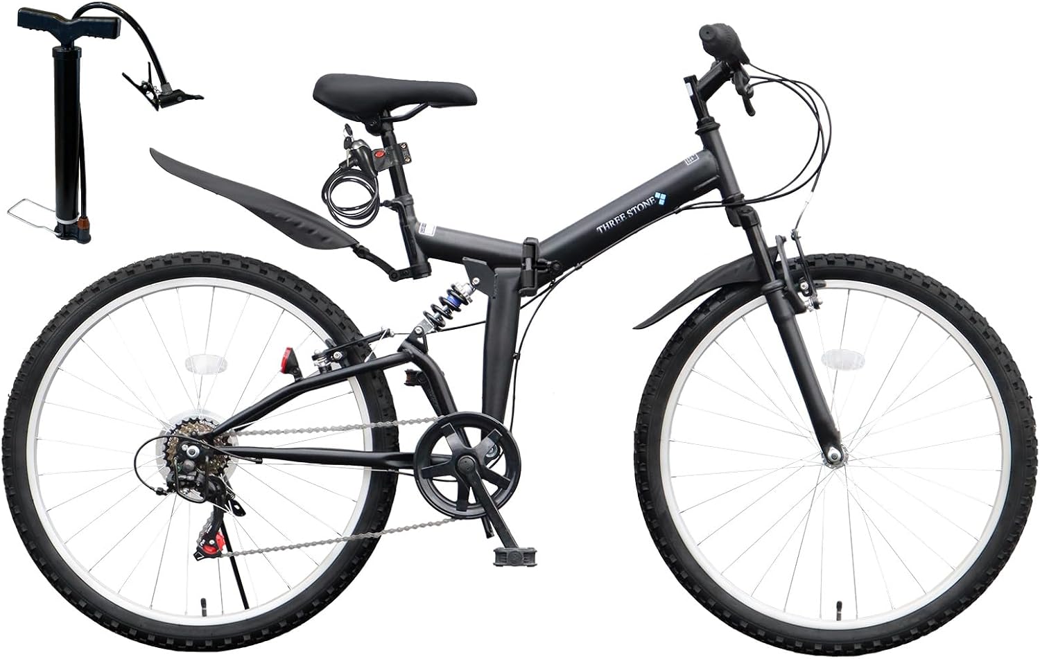 折りたたみ自転車 26インチ MTB サスペンション シマノ6段ギア ワイヤーロック付き