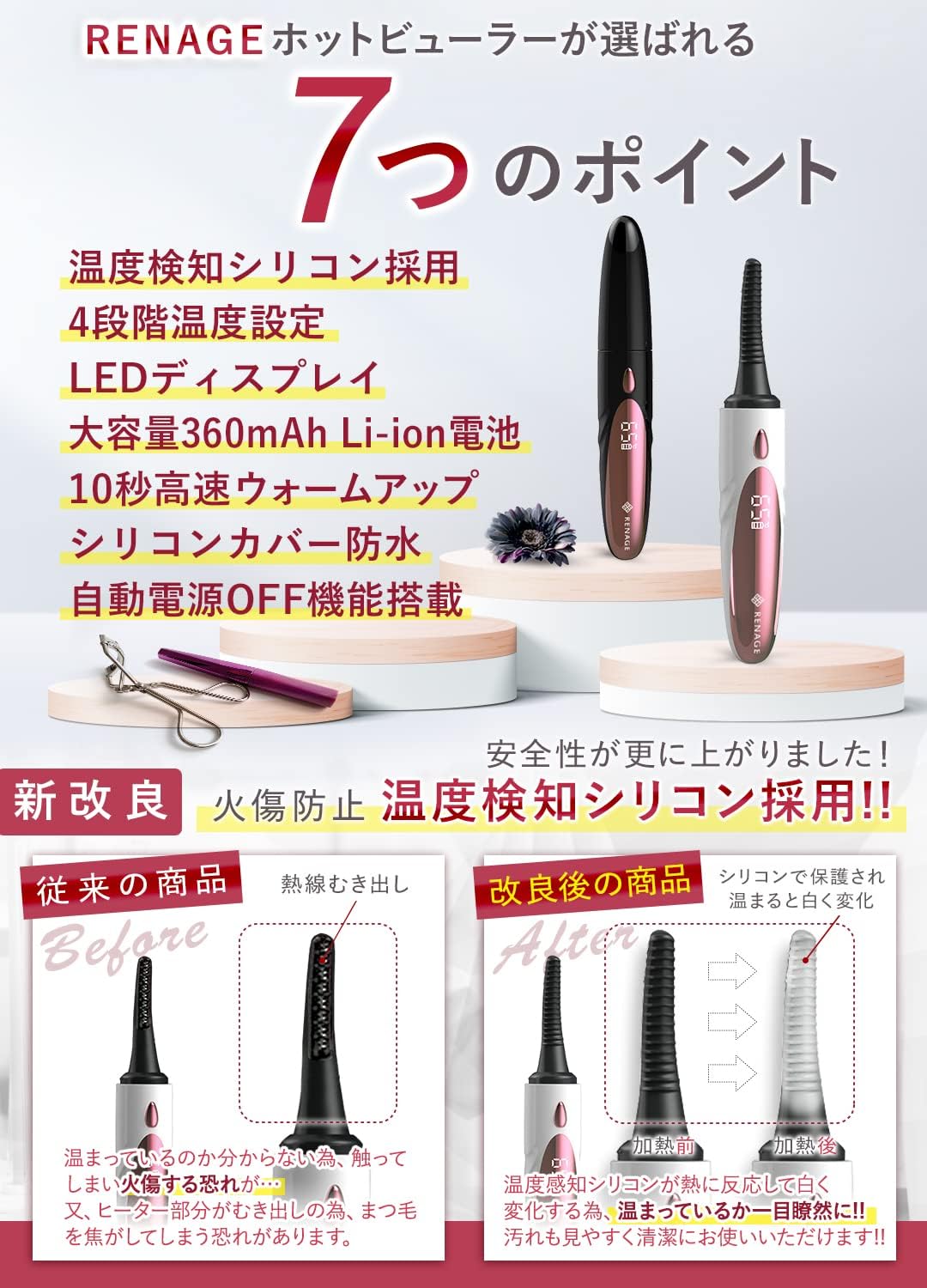 USB充電式ホットビューラー まつ毛カーラー フェイスケア (ホワイト)