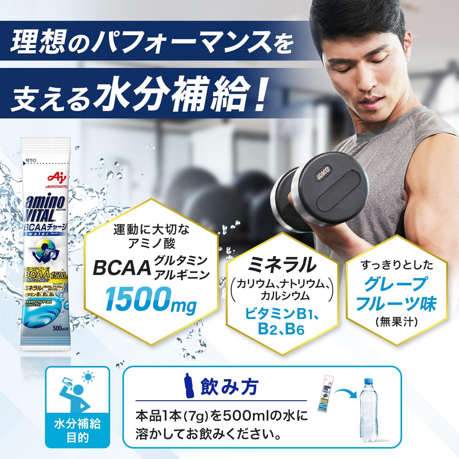 BCAAチャージウォーター グレープフルーツ味 1500mg アミノ酸スポーツドリンク 28個