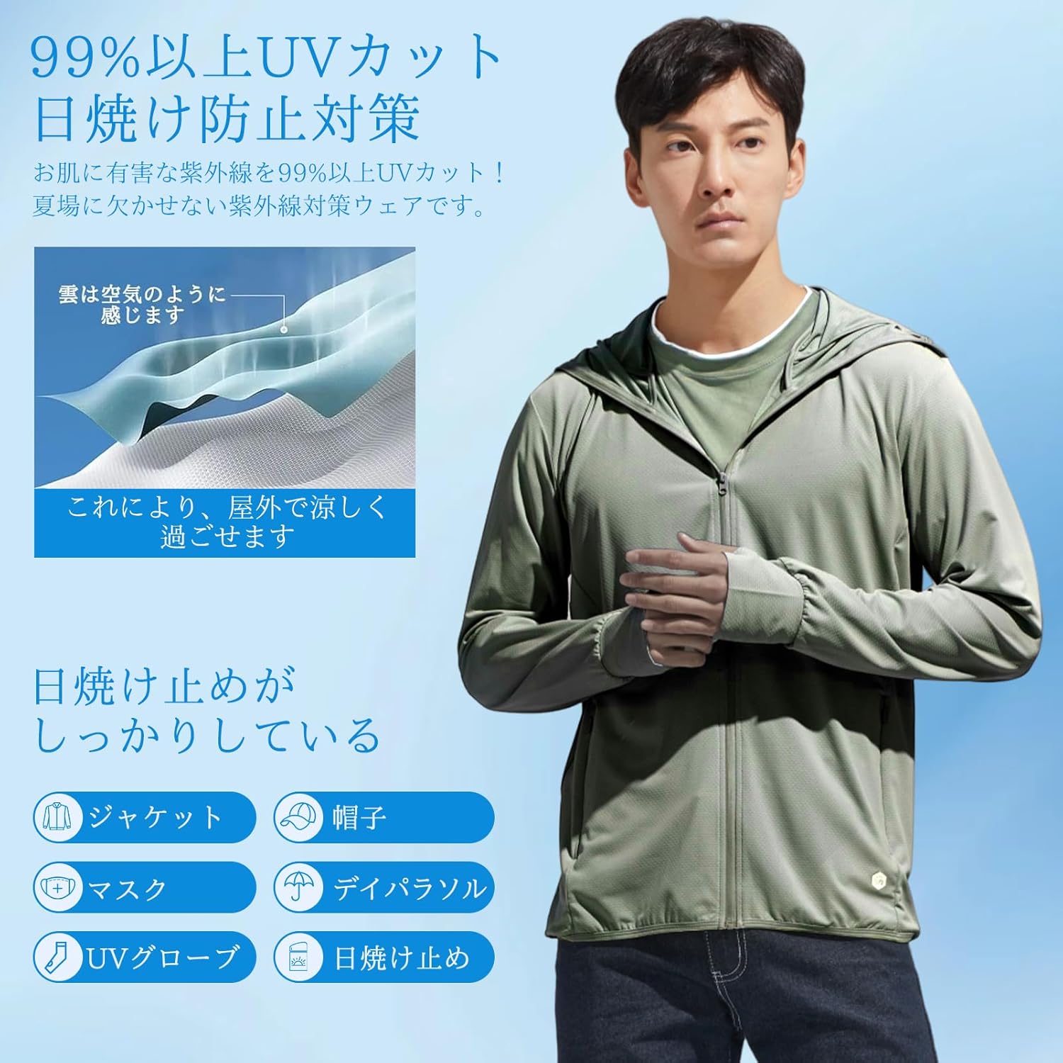 メンズ UVカット長袖ラッシュガード 【UPF50+】 軽量・速乾 通気性 海水浴用