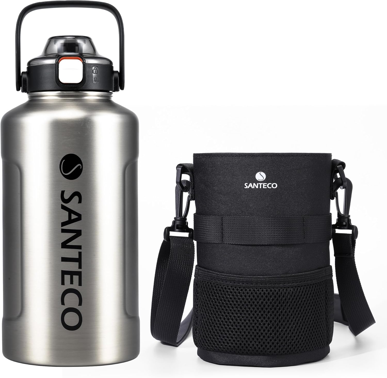 真空断熱ステンレス水筒 1900ML ストロー付き 保冷・保温 シルバー