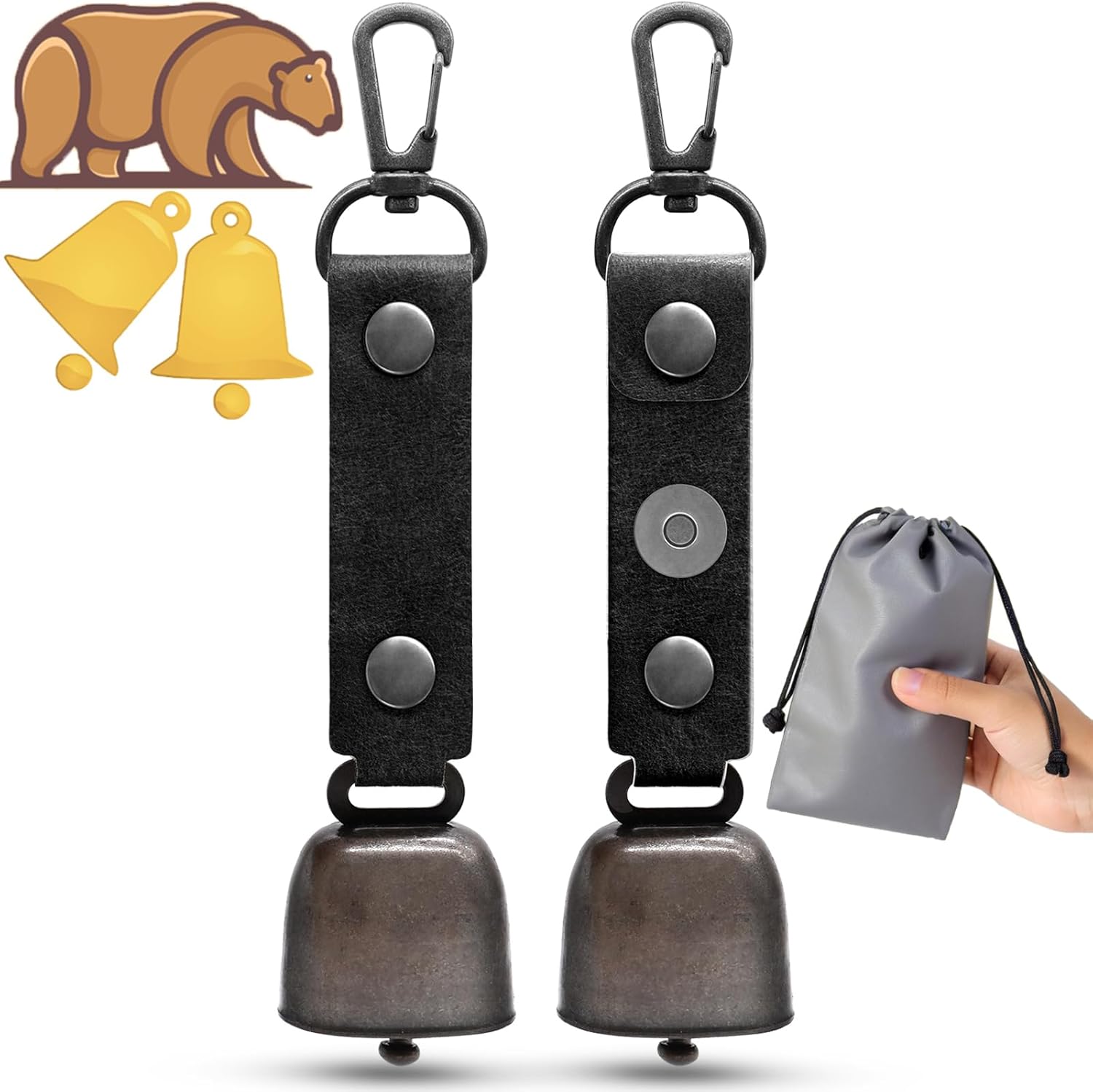 熊よけ鈴 2個セット 消音機能付き 登山・トレッキング用 [正規品] 収納袋付き