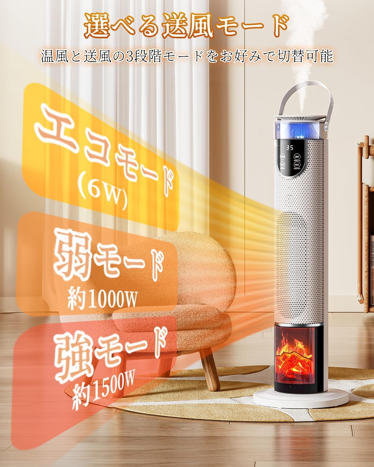 セラミックヒーター【加湿・暖房】リモコン付き 16畳対応 ECOモード 自動首振り 省エネ  timer付き
