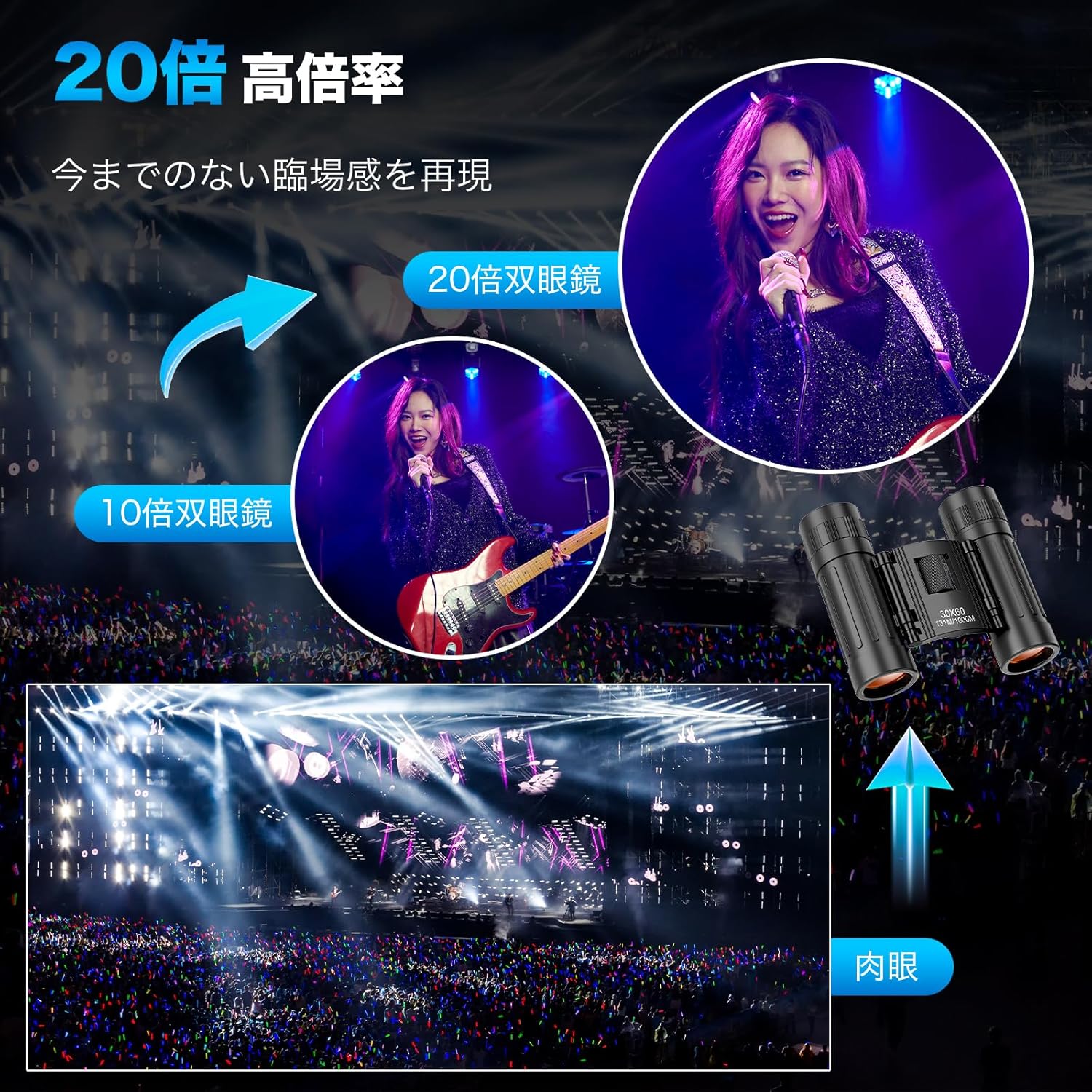 ライブ用双眼鏡 20倍ズーム 超軽量コンパクト 防水防塵 140g 日常使い向け