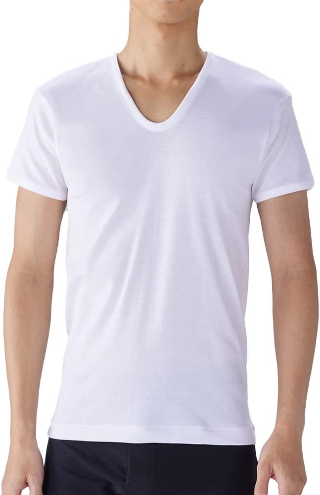 オールシーズン対応 メンズ綿100%抗菌防臭半袖U首シャツ 日本製