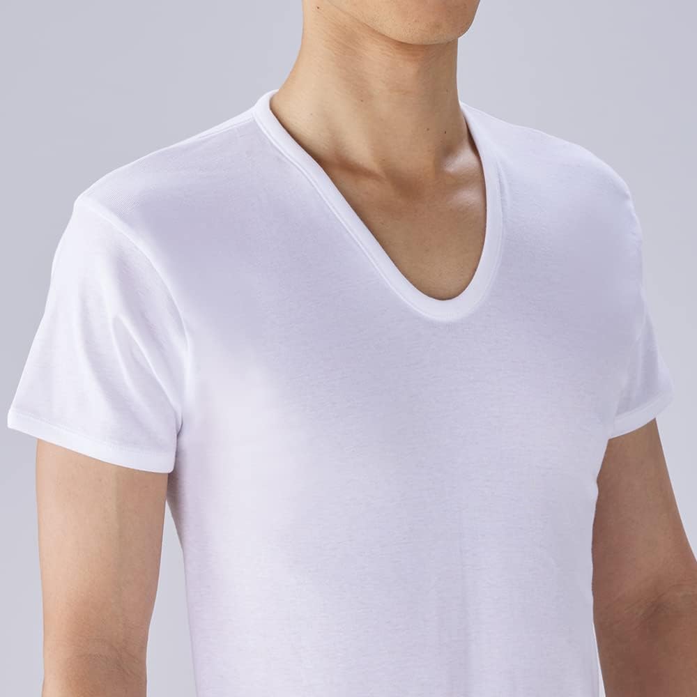 オールシーズン対応 メンズ綿100%抗菌防臭半袖U首シャツ 日本製