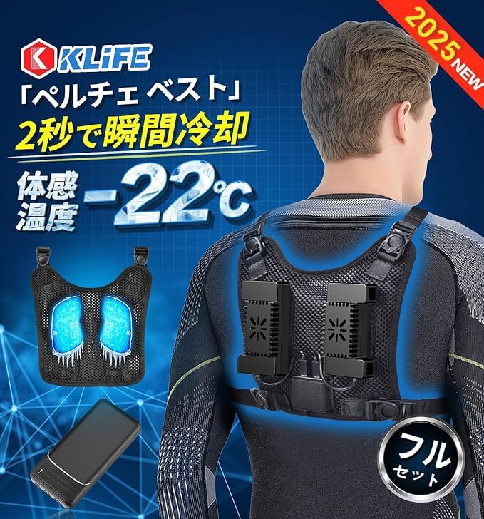 冷却ベスト USB給電式 ペルチェ素子搭載 10000mAh大容量 - 最大-22℃冷却 フリーサイズ 夏の暑さ対策ギフト