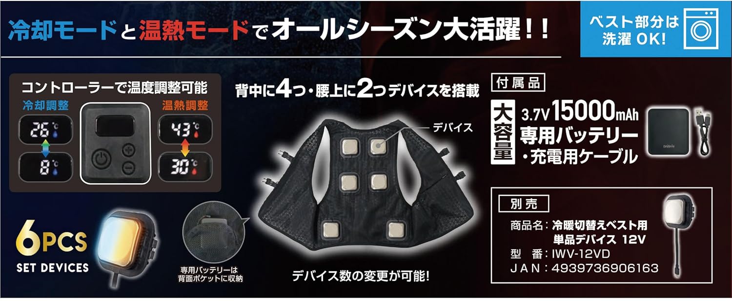 ペルチェ式冷却ベスト IWV-H25F フリーサイズ USB充電式 暑さ対策 クールウェア