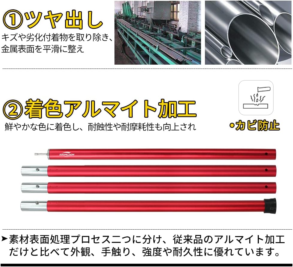 Soomloom A6061アルミポール 28mm 3節/4節連結 分割式 1本/2本入り