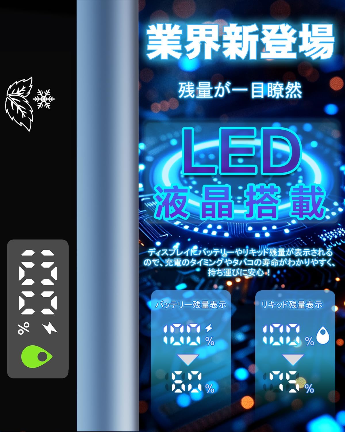 使い捨て電子タバコ【禁煙サポート】700mAhバッテリー・LEDディスプレイ・ミントアイス味