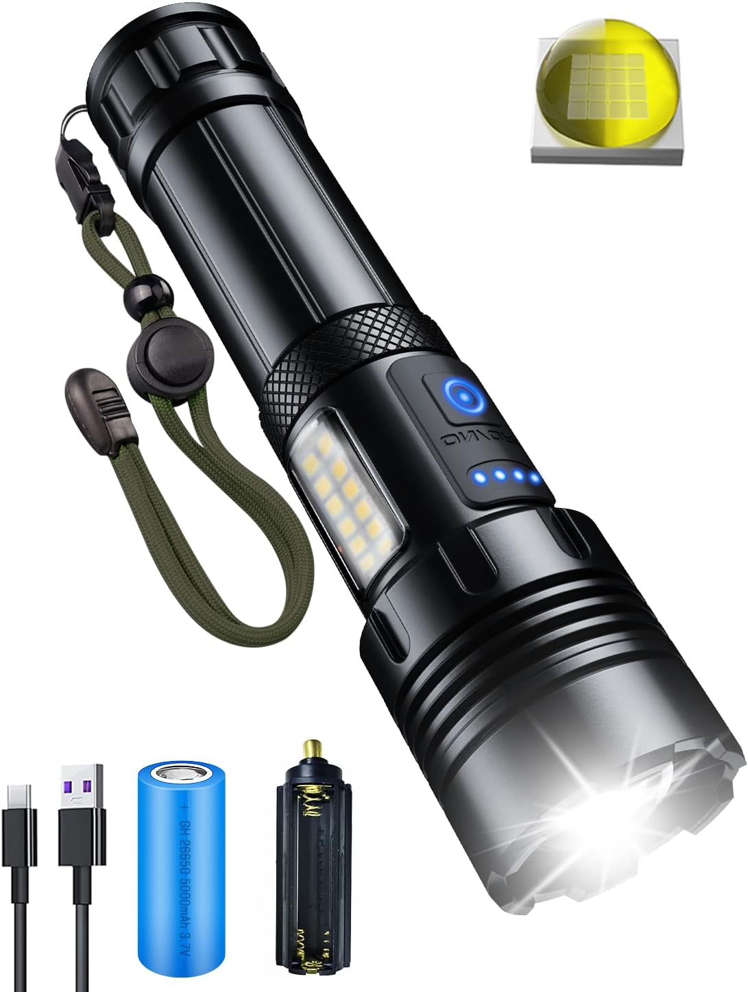 強力懐中電灯 10000ルーメン 充電式/電池式 IPX6防水 軍用 アルミ合金 7照明モード