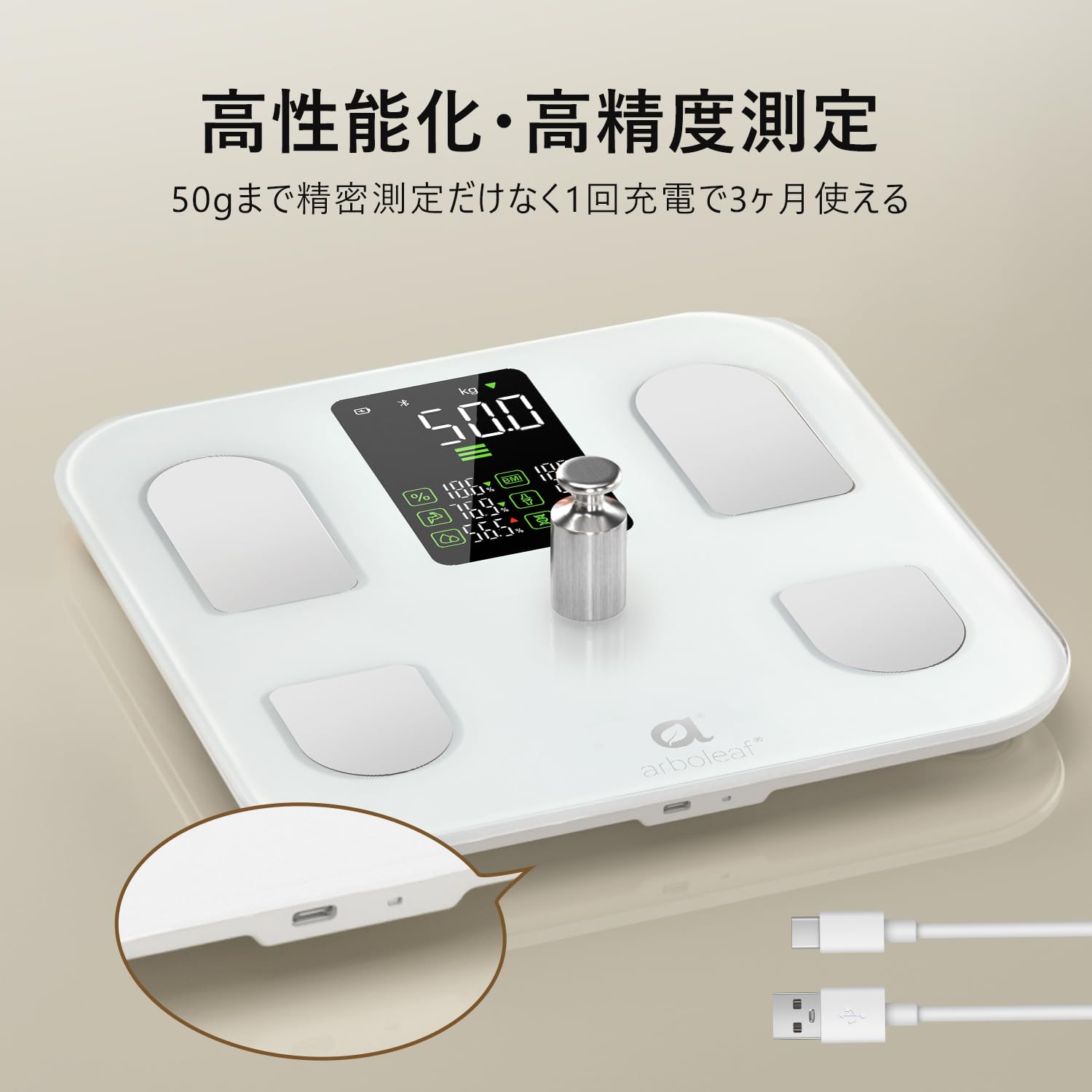 アプリ対応 Bluetooth体重計 体脂肪・体組成測定 家族向け 充電式【2025年新登場】