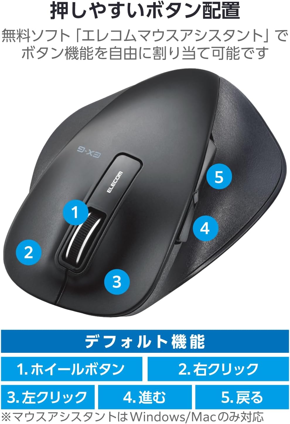 エレコム ワイヤレスマウス Lサイズ 5ボタン ブラック M-XGL10DBBK