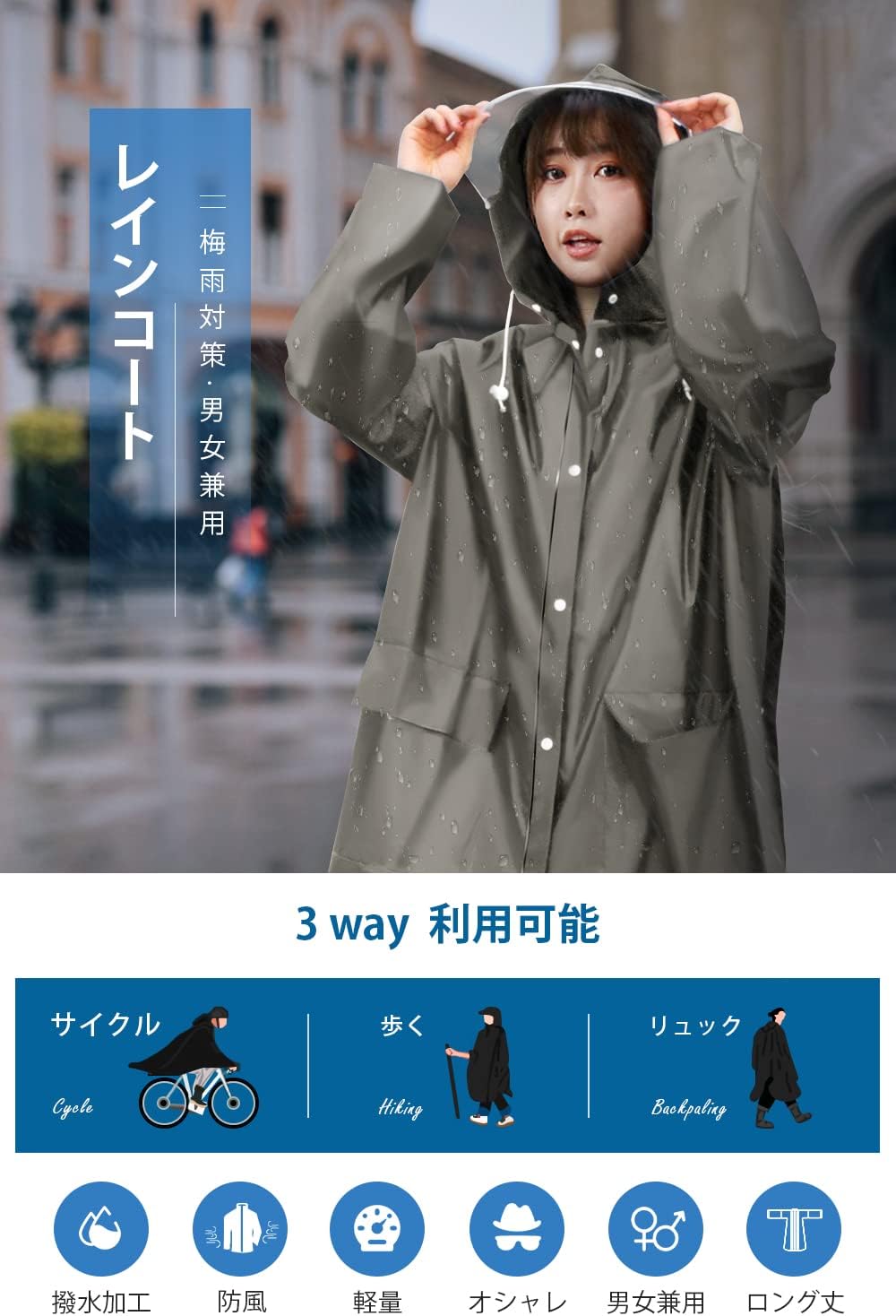 梅雨対策【男女兼用】超撥水リュック対応レインコート大きいサイズ