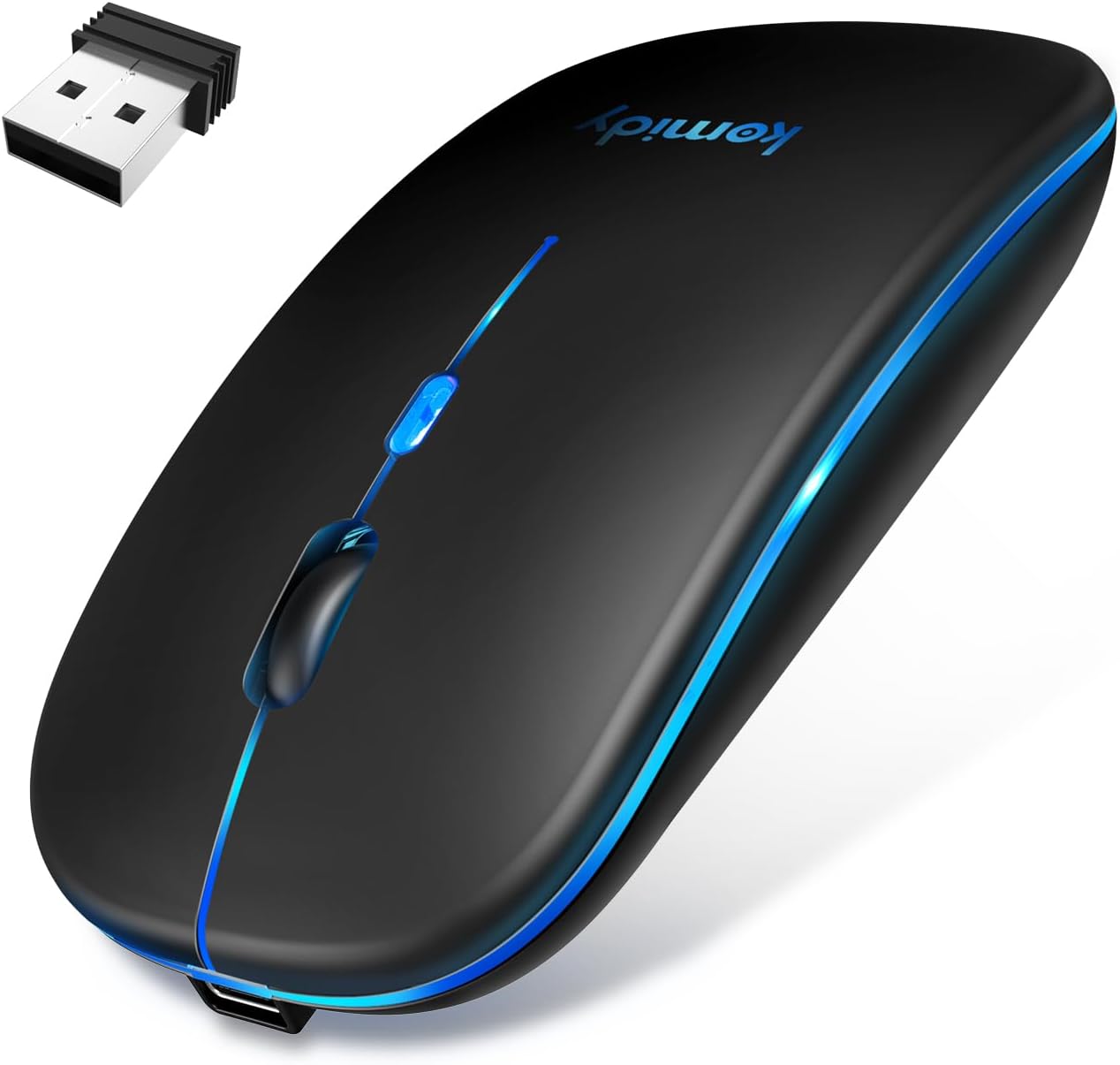 Bluetooth 5.3極薄型静音ワイヤレスマウス - 3段階DPI調整・Type-C充電・7色LED・人間工学設計 (ブラック)