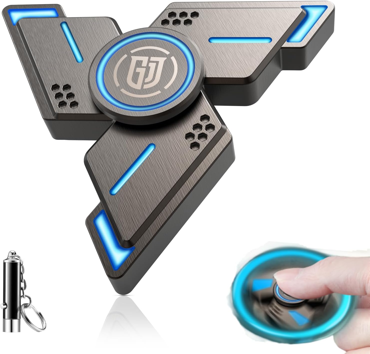 クリスマスプレゼントに最適なブルーの夜光ハンドスピナー - 超耐久ステンレス製ベアリング