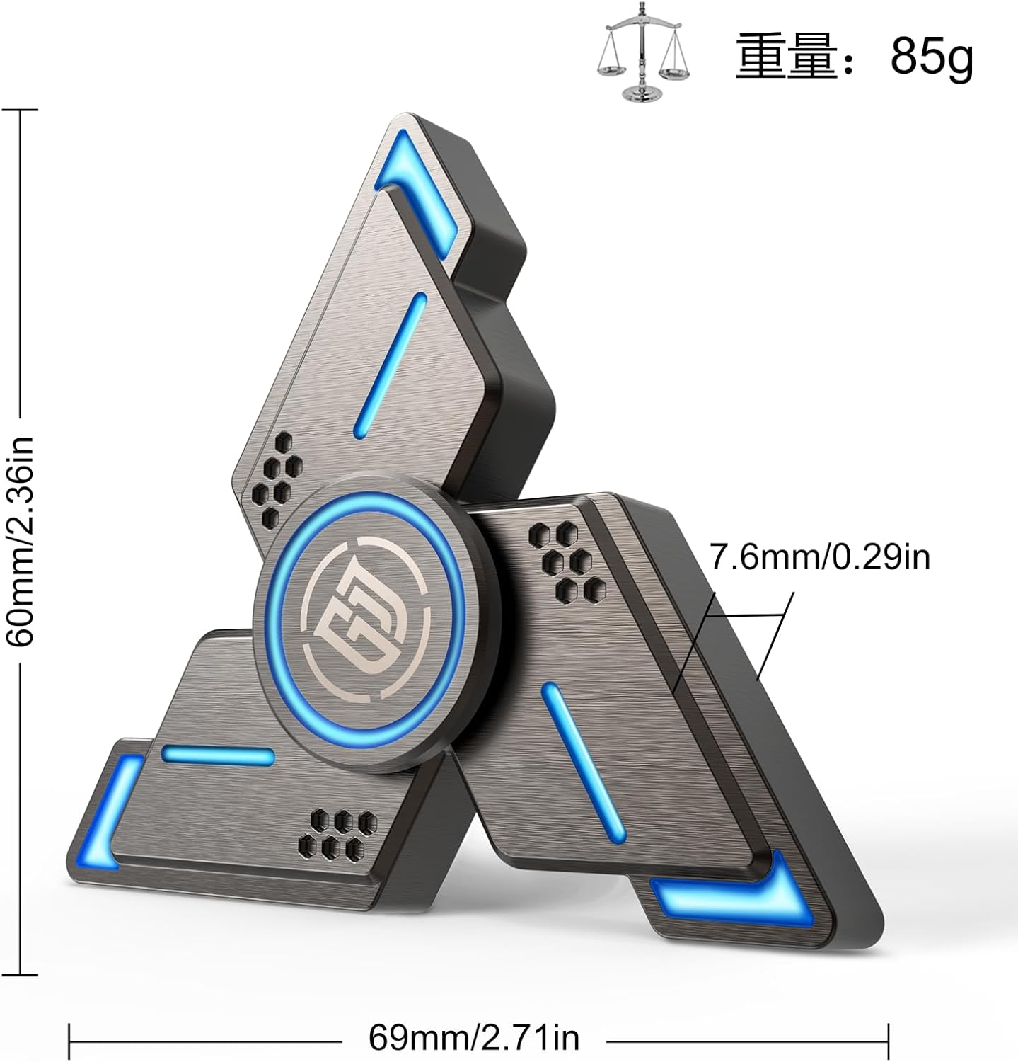 クリスマスプレゼントに最適なブルーの夜光ハンドスピナー - 超耐久ステンレス製ベアリング