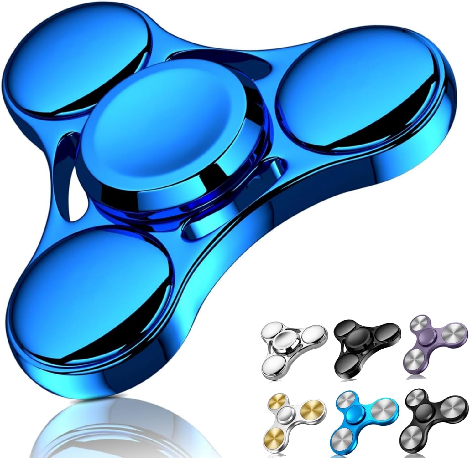 ストレス解消ハンドスピナー ステンレス製 高速回転 おもちゃ 大人・子供用 ブルー
