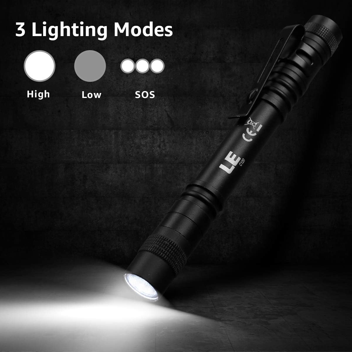 高輝度LED懐中電灯 120ルーメン 3段階調光 防水 アルミ合金製 2個セット