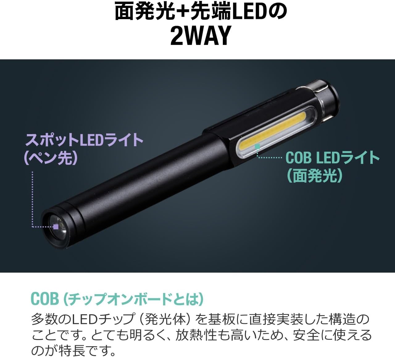 充電式防水LEDペンライト マグネット・クリップ付き 300ルーメン