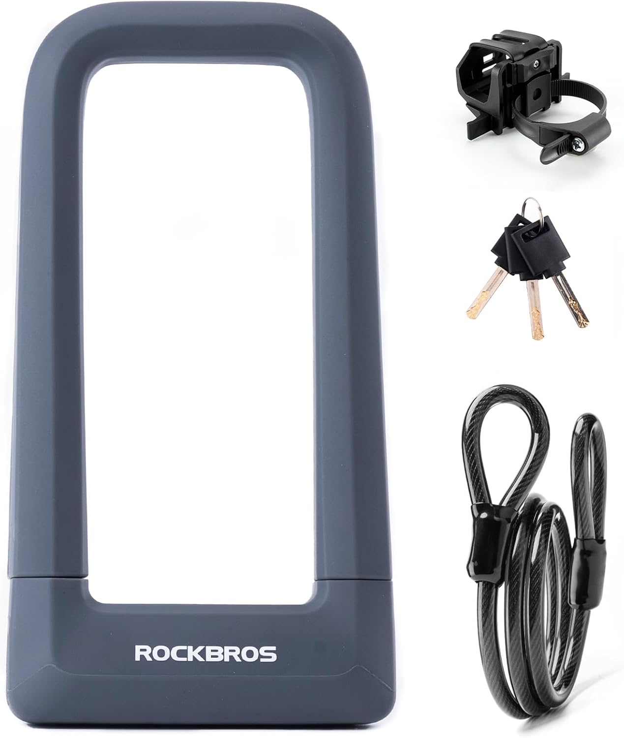ROCKBROS 自転車用 U字ロック 持ち運びやすい 強固な耐切断性 シリコンカバー付き
