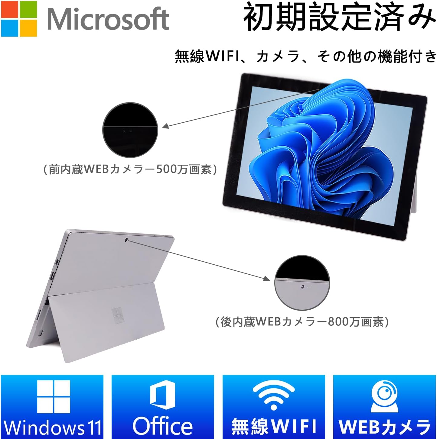 整備済み Surface Pro 4 2in1ノートパソコン 第6世代Core i5 8GBメモリ 256GB SSD Windows11 Office2019搭載