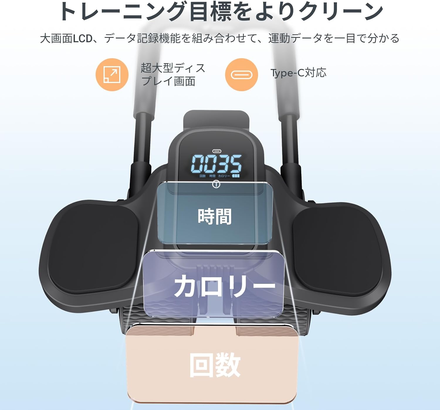 腹筋トレーニング用自動スプリングバック4輪ローラー LCDディスプレイ付き 膝マット・スマホスタンド付 200kg対応 静音 プロ向け