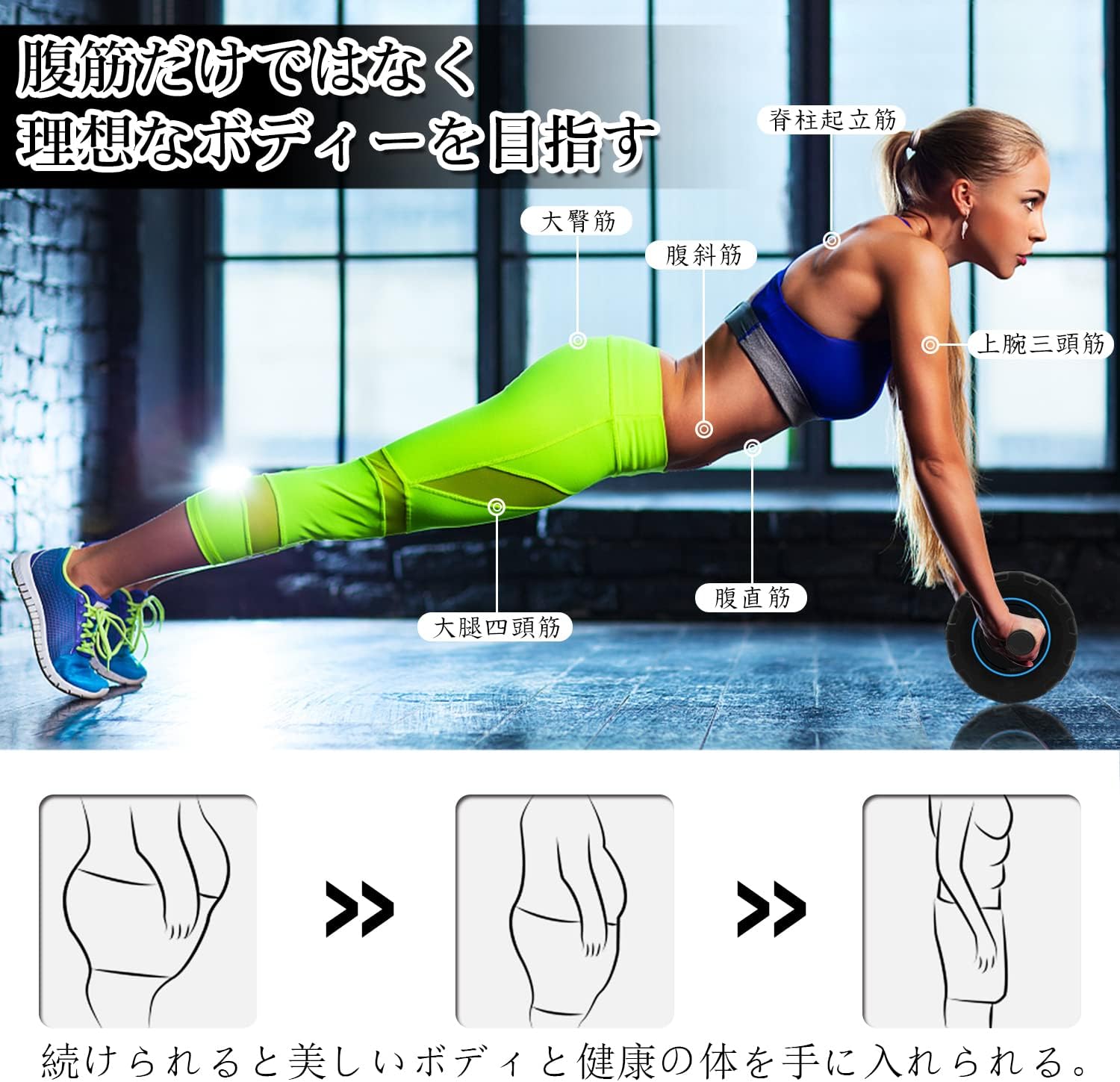 初心者女性向け 腹筋ローラー 静音・ワイド・高安定性 膝保護マット付き 200KG耐荷重