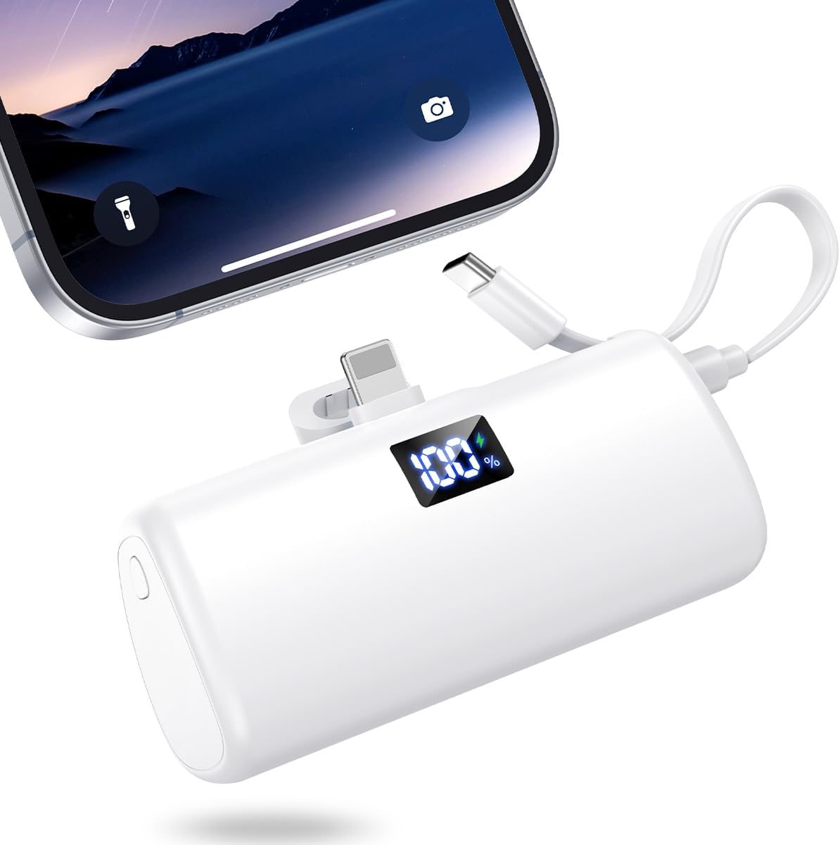 コンパクト急速充電モバイルバッテリー｜ライトニング・Type-C内蔵｜旅行・出張向け PSE認証済（ホワイト）