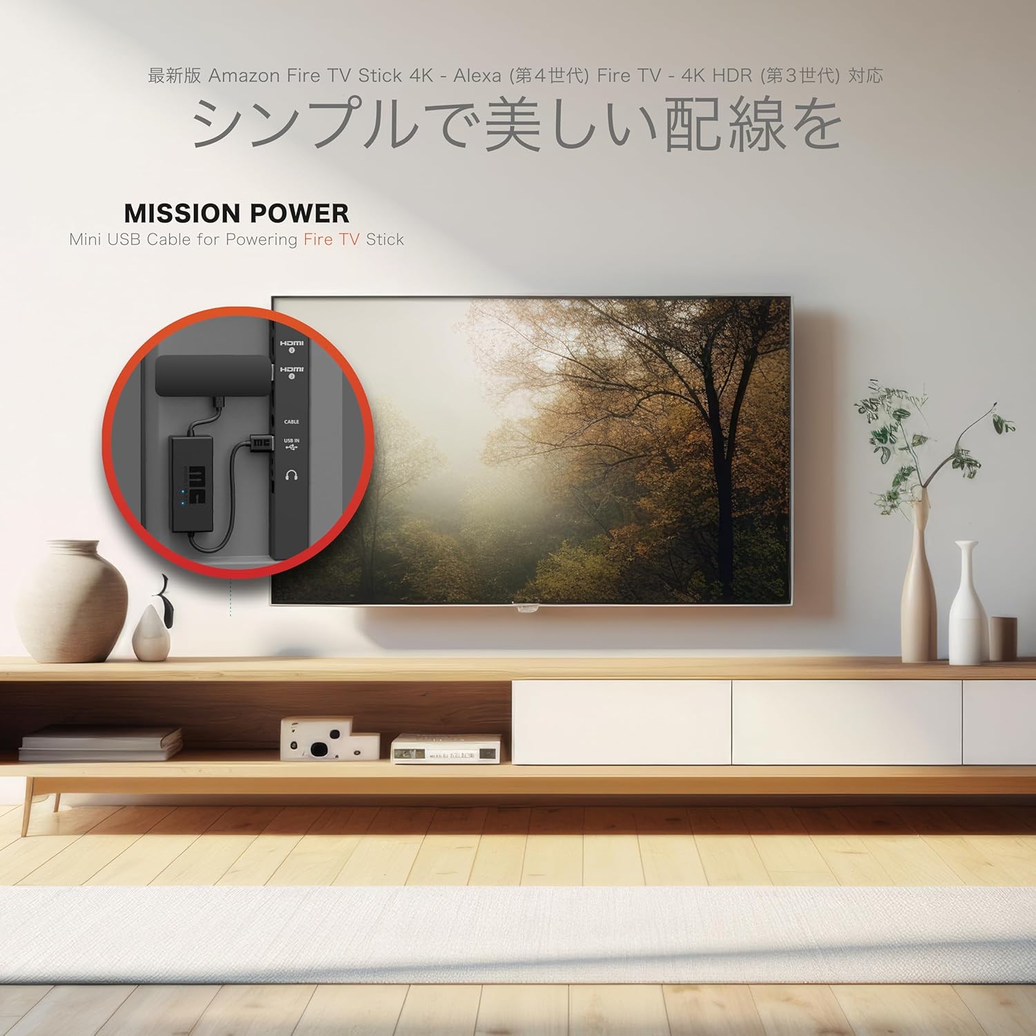 USBポート対応 Fire TV Stick 4K (第4世代) 用壁掛け配線アクセサリー