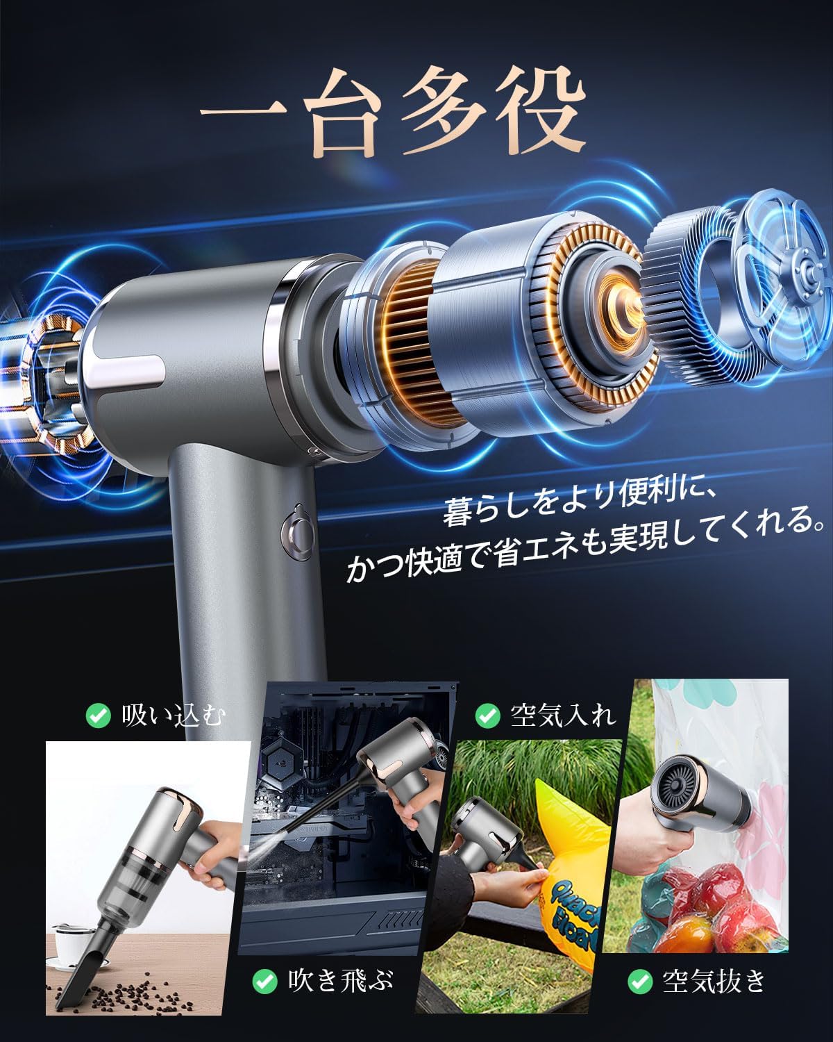コードレスハンディクリーナー 28000Pa吸引力 乾湿両用 USB充電 小型 超軽量0.37kg【2025新登場】