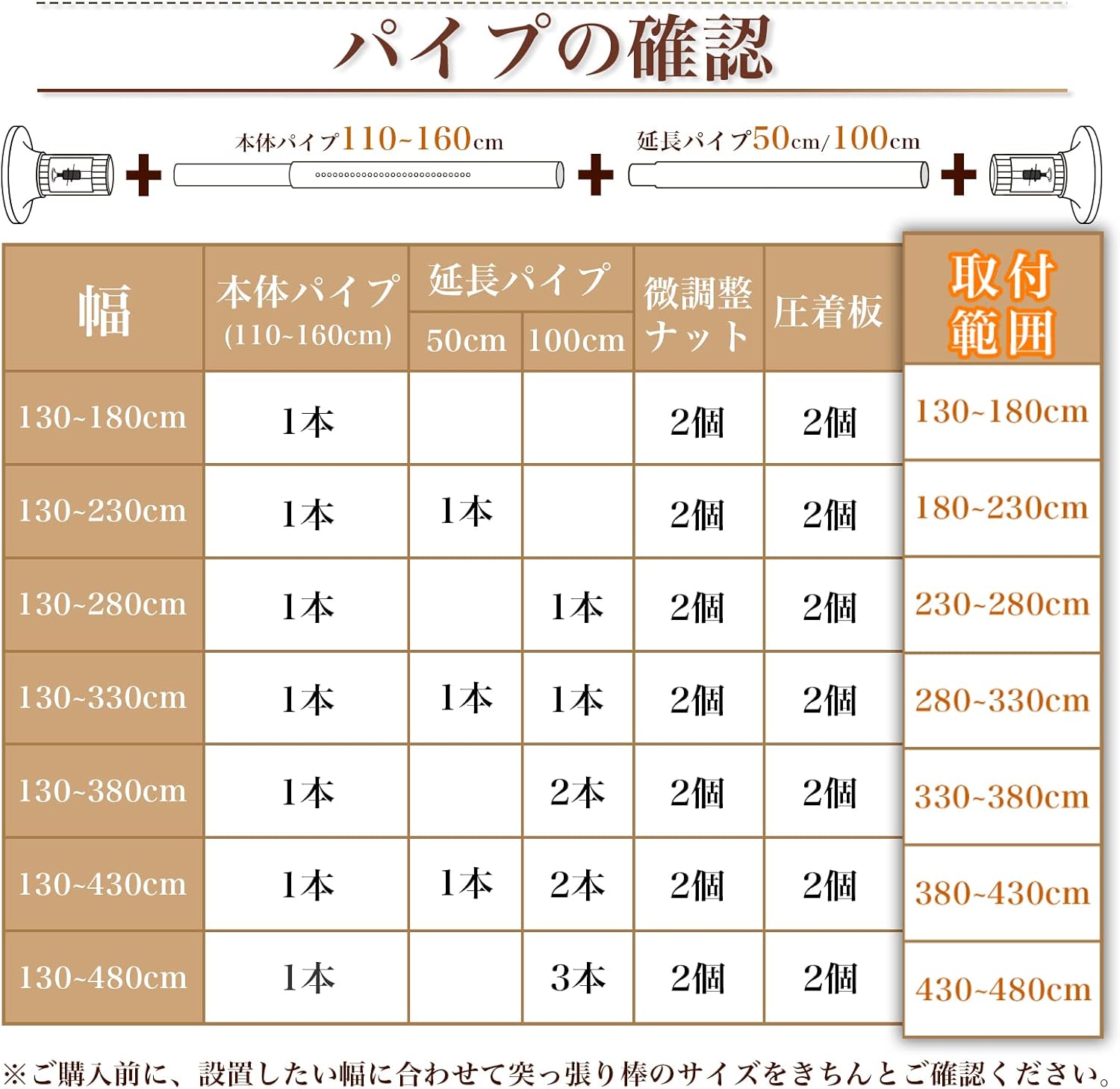 強力なつっぱり棒 伸縮式 直径32mm 幅130～230cm 部屋干し・カーテン用 白