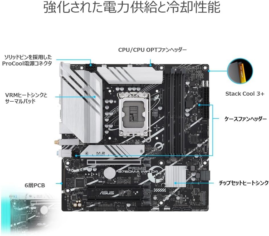 ASUS PRIME B760M-A WIFI D4 LGA1700対応 DDR4 mATXマザーボード