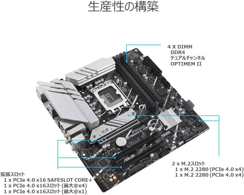 ASUS PRIME B760M-A WIFI D4 LGA1700対応 DDR4 mATXマザーボード