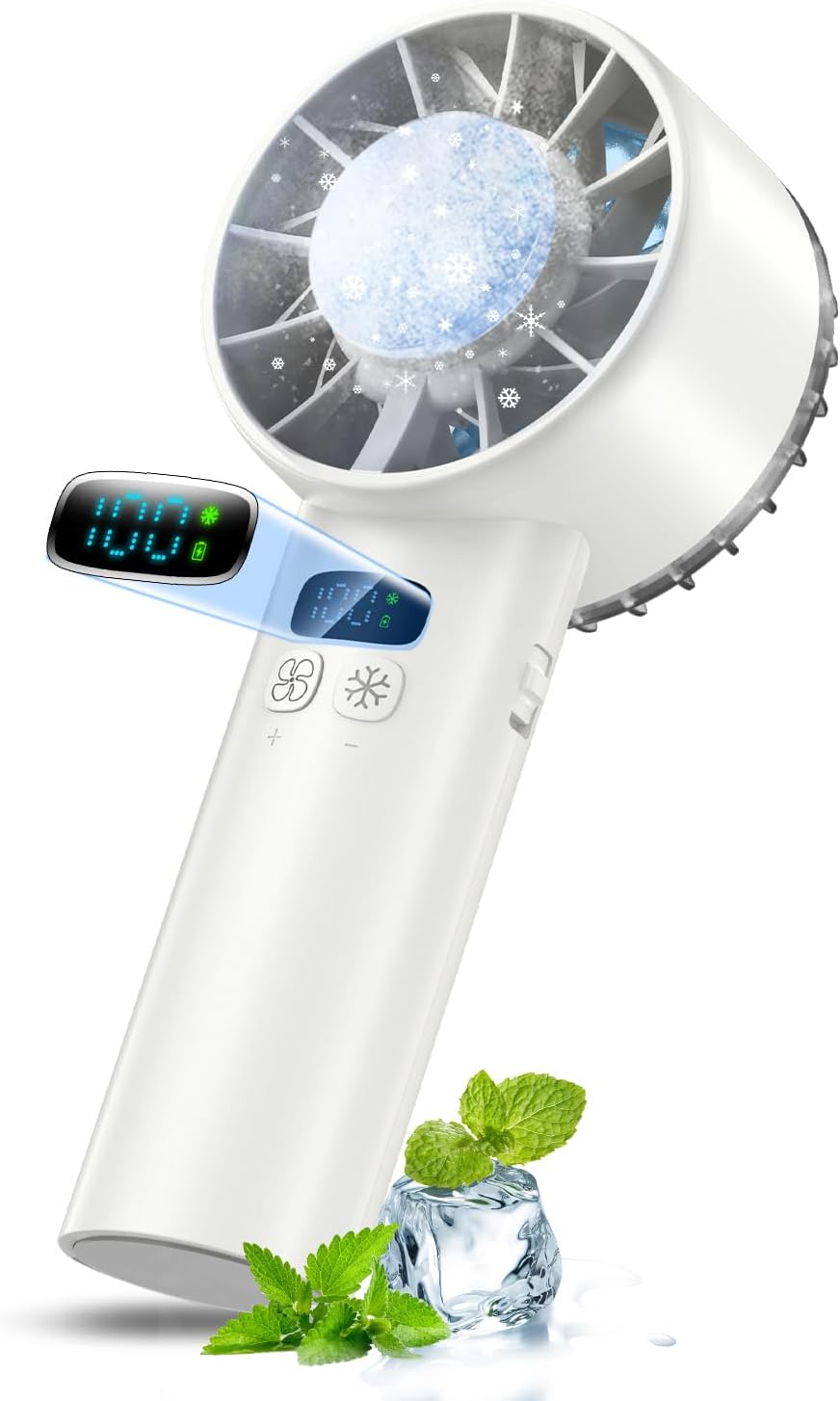 熱中症対策 ハンディファン 超強力送風 100段階風量調節 Type-C充電式 5200mAh大容量 ホワイト