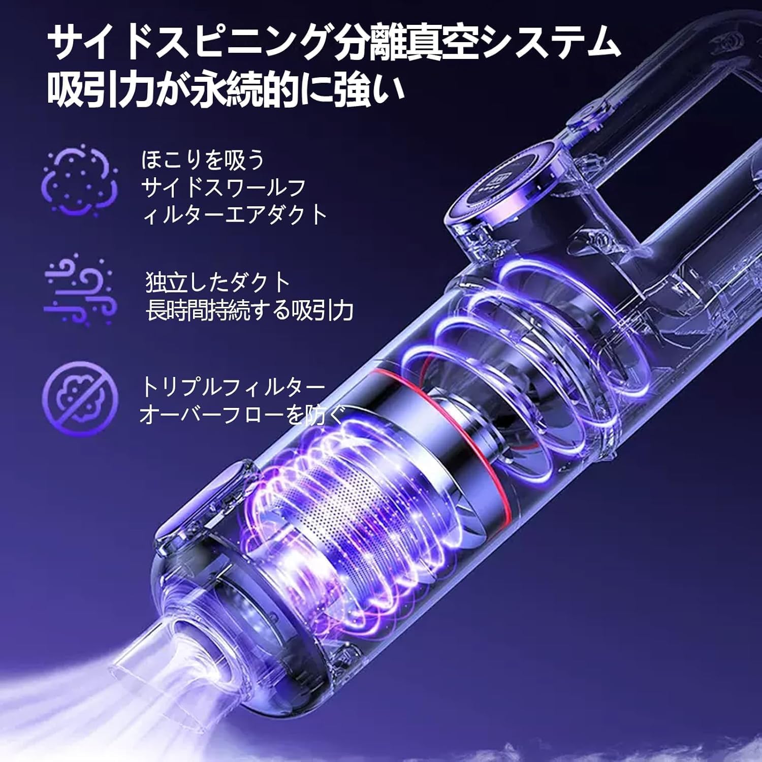 【19000PA強力吸引】コードレスハンディクリーナー 車用・家庭用・業務用 低騒音 OLED画面付き 30分連続稼働