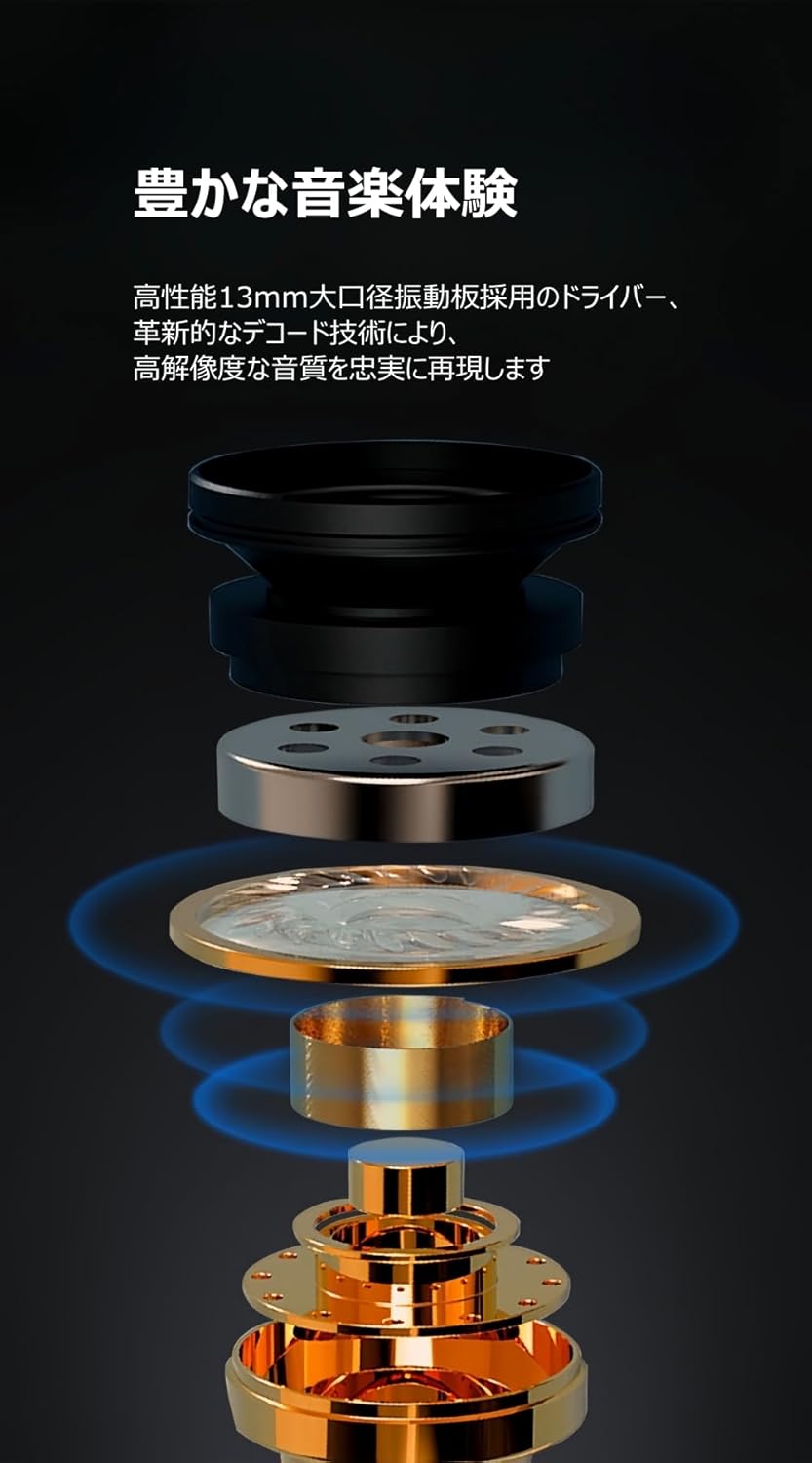 2025新モデル ワイヤレスイヤホン Bluetooth ノイズキャンセリング マイク付き IPX7防水 ブラック