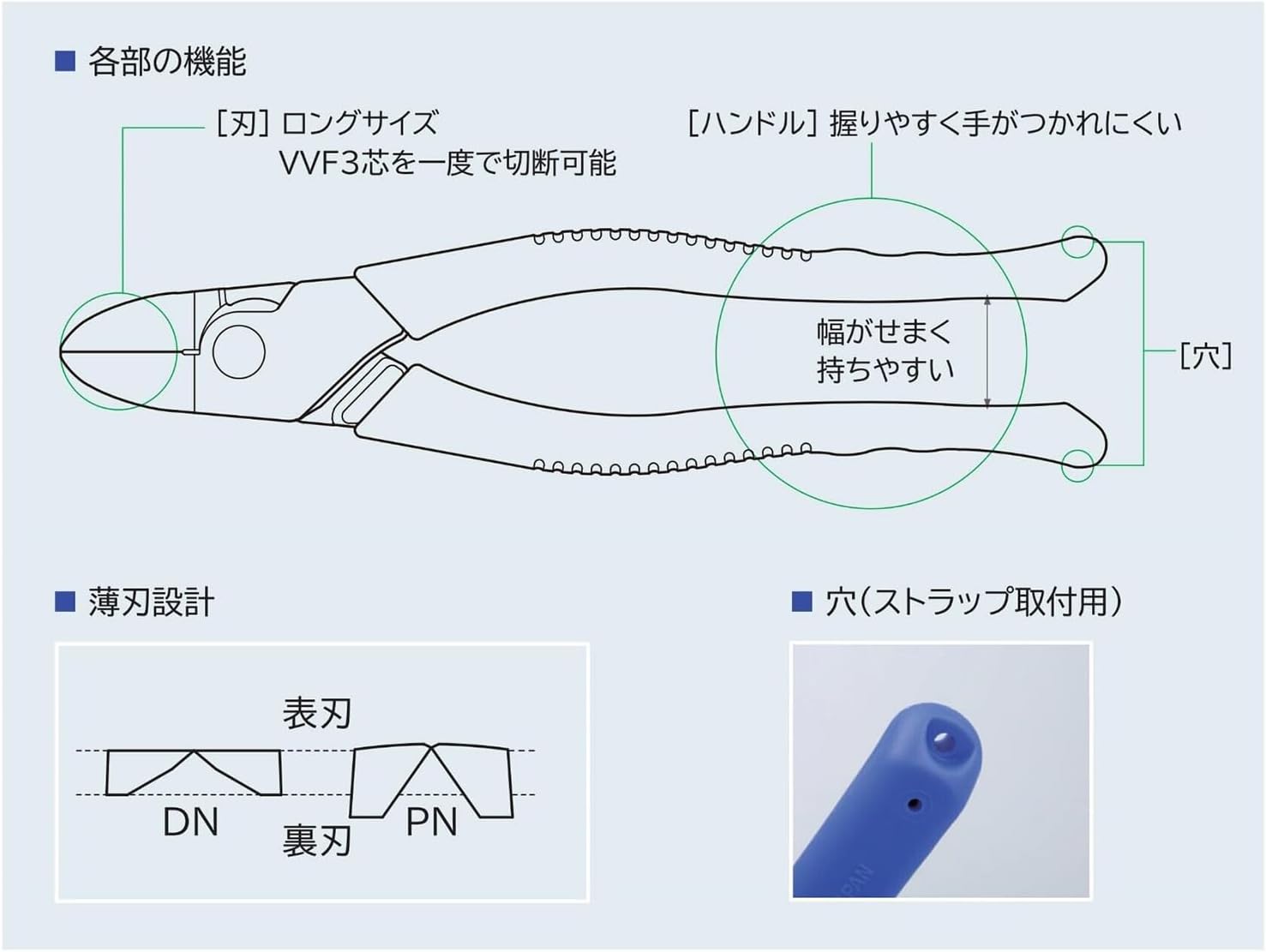 スリーピークス 電工Fニッパ 215mm DN-215