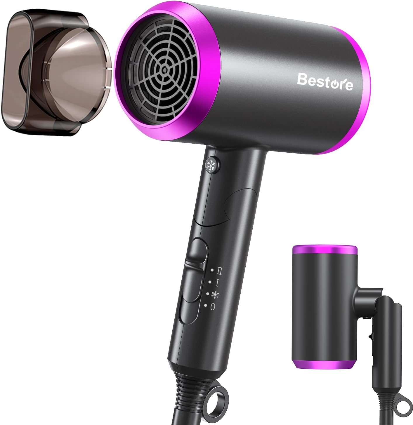 コンパクトヘアドライヤー 1300W 高濃度マイナスイオン 軽量 折り畳み式 速乾モデル (グレー)