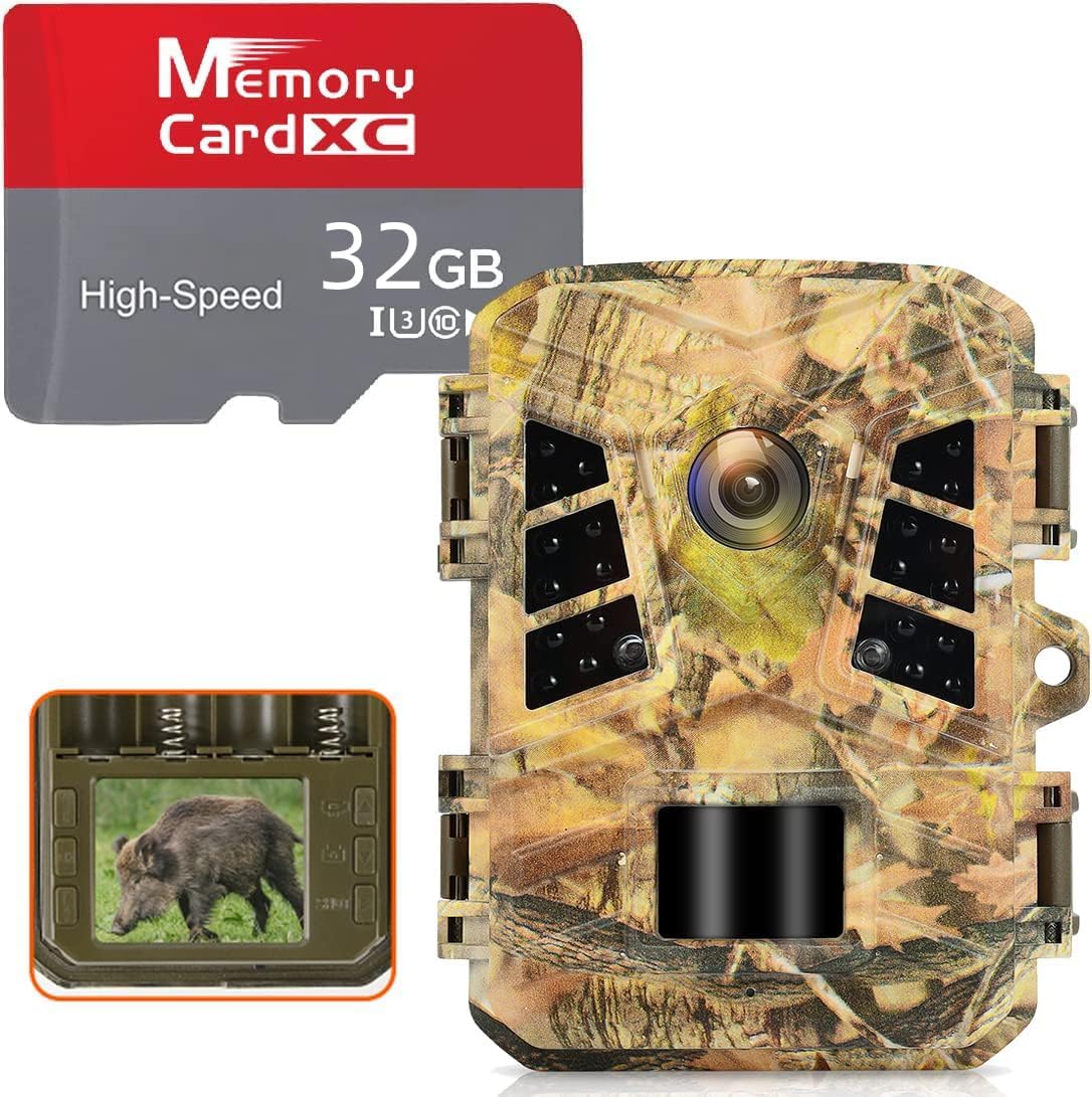 防犯カメラ トレイルカメラ 2400万画素 1920PフルHD 人感センサー IP66防水 32GBカード付き