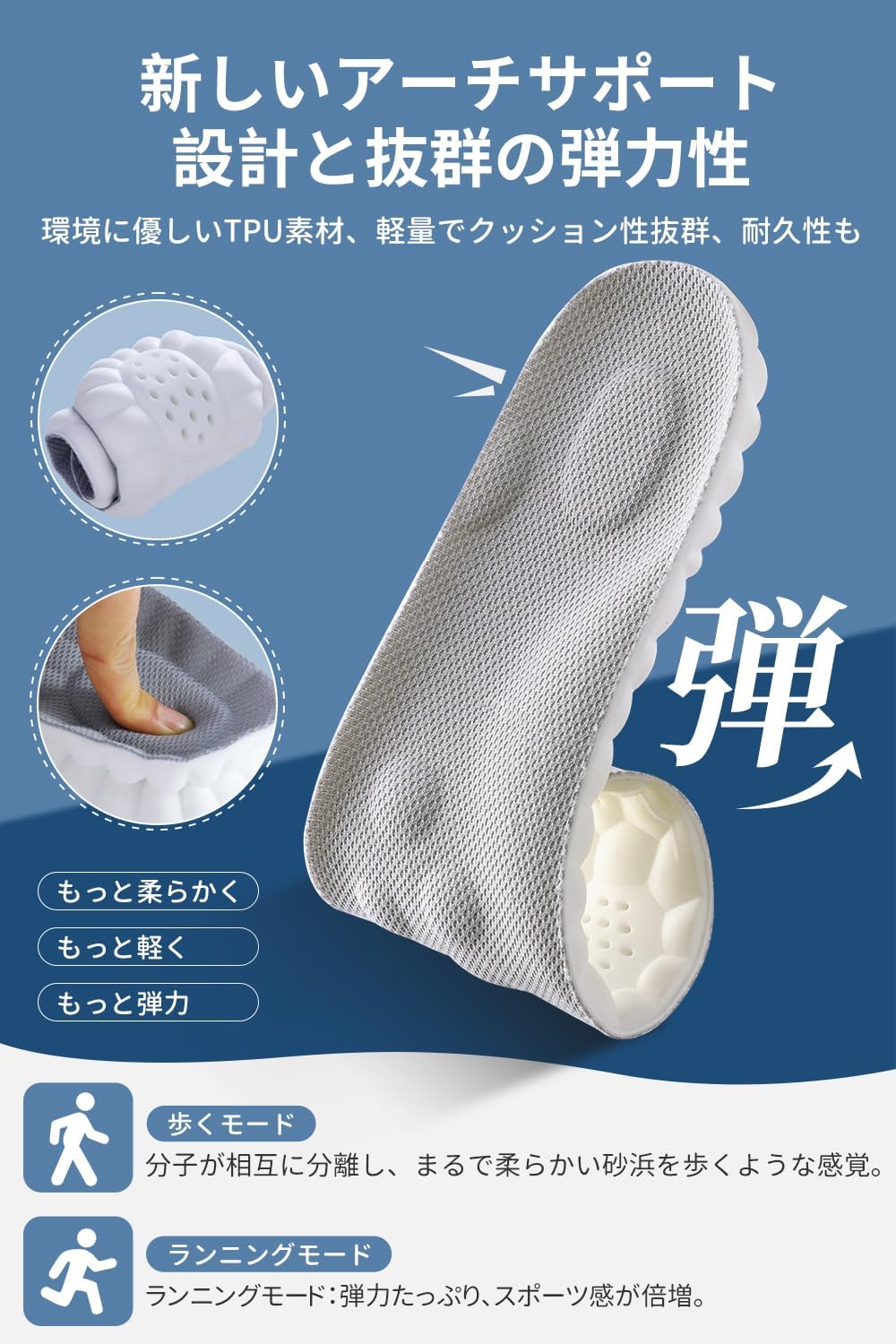 立ち仕事向け疲れ軽減インソール 2組セット 抗菌消臭 男女兼用/ハイカット・ビジネスシューズ用 (ブラック 26~26.5cm)