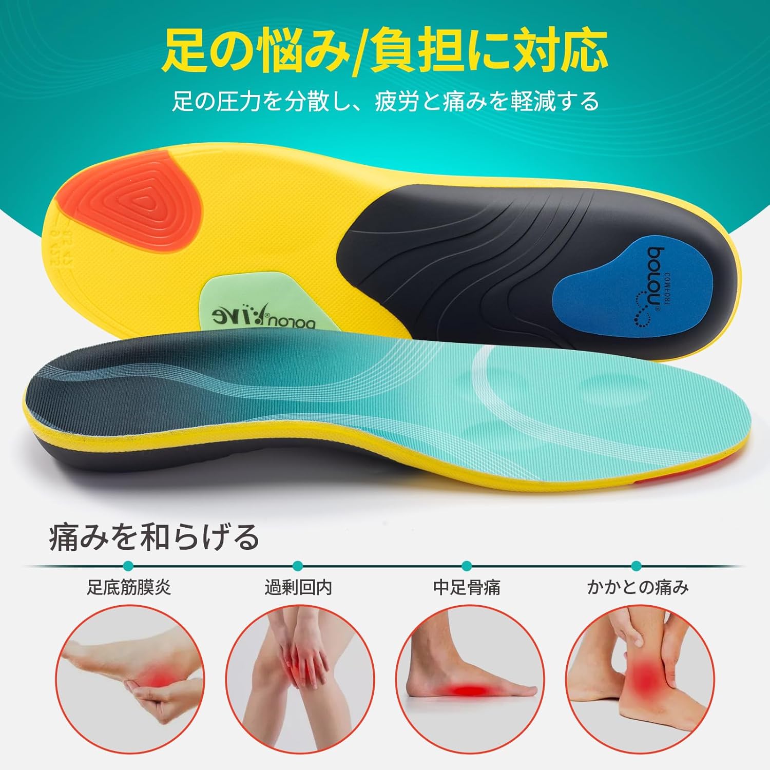 疲れない衝撃吸収インソール【アーチサポート・低反発クッション】男女兼用
