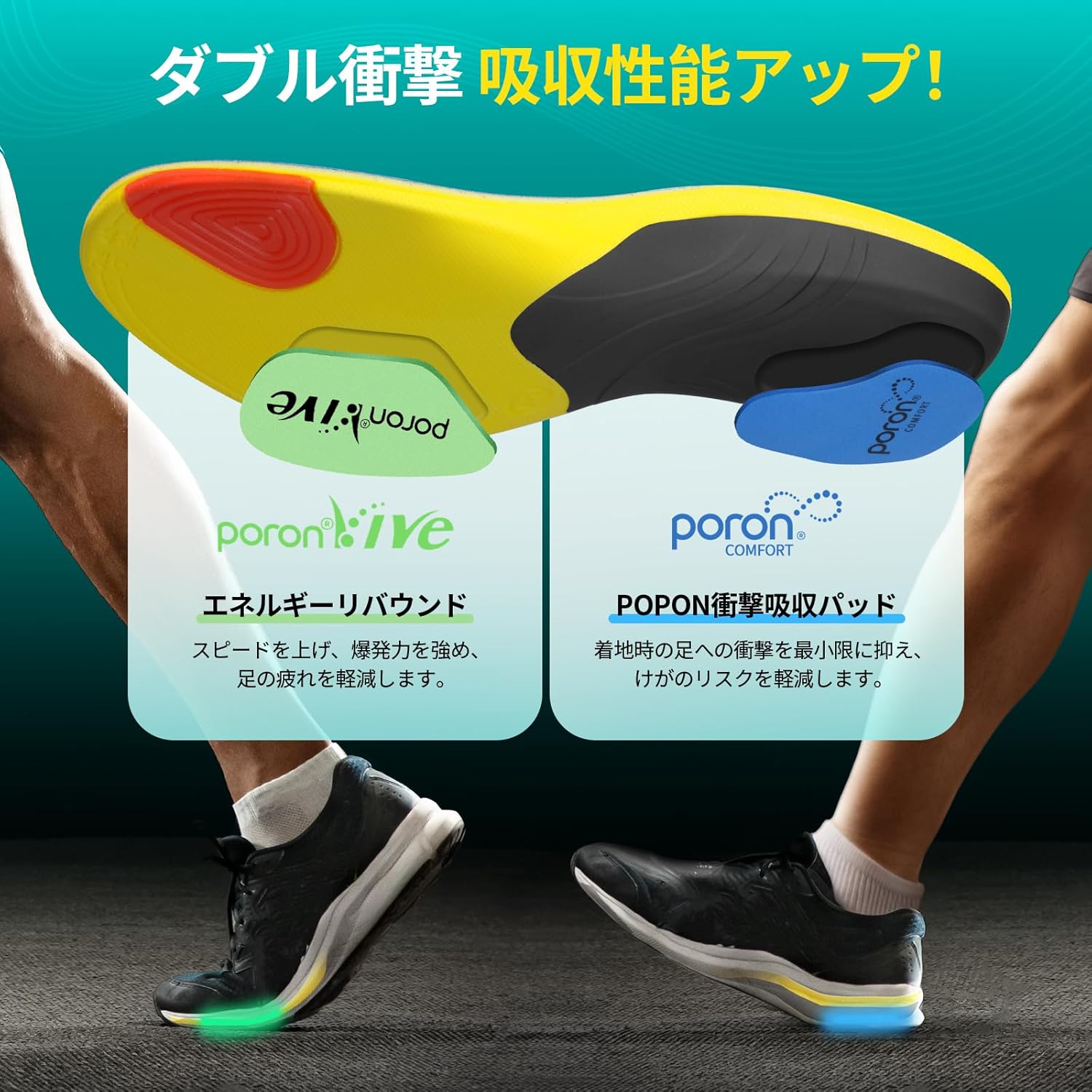 疲れない衝撃吸収インソール【アーチサポート・低反発クッション】男女兼用