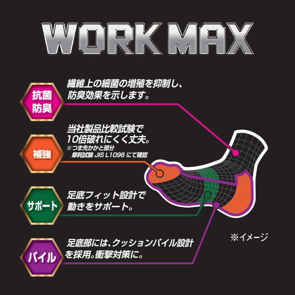 10倍破れにくい抗菌防臭速乾ワークソックス3足組【ワークマックス】