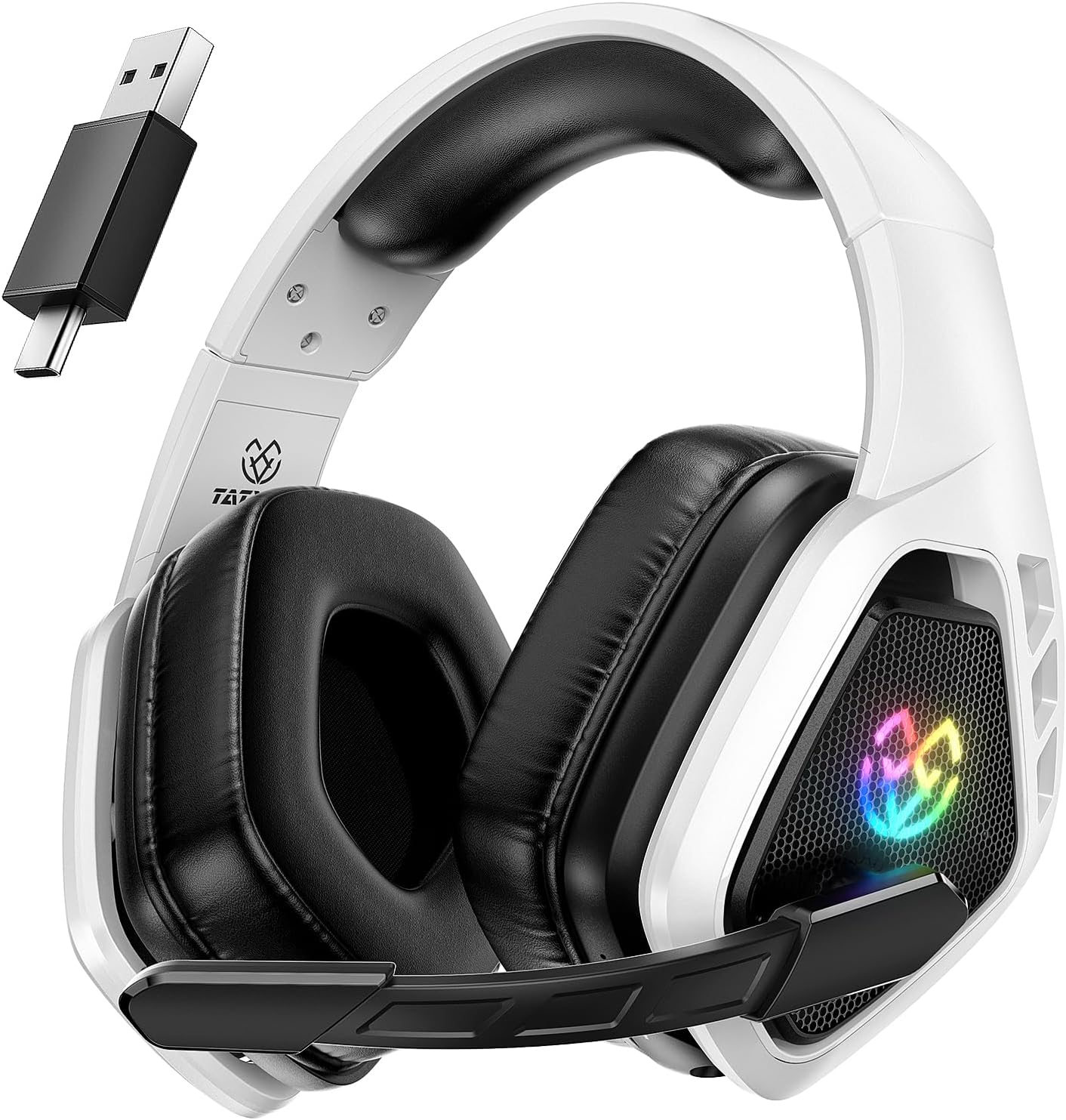 軽量ワイヤレスゲーミングヘッドセット マイク付き 7.1ch 音画同期 超低遅延 30時間利用可能 RGBライト対応【Switch/PS5/PS4/Windows/Mac/スマートフォン】 WT5白