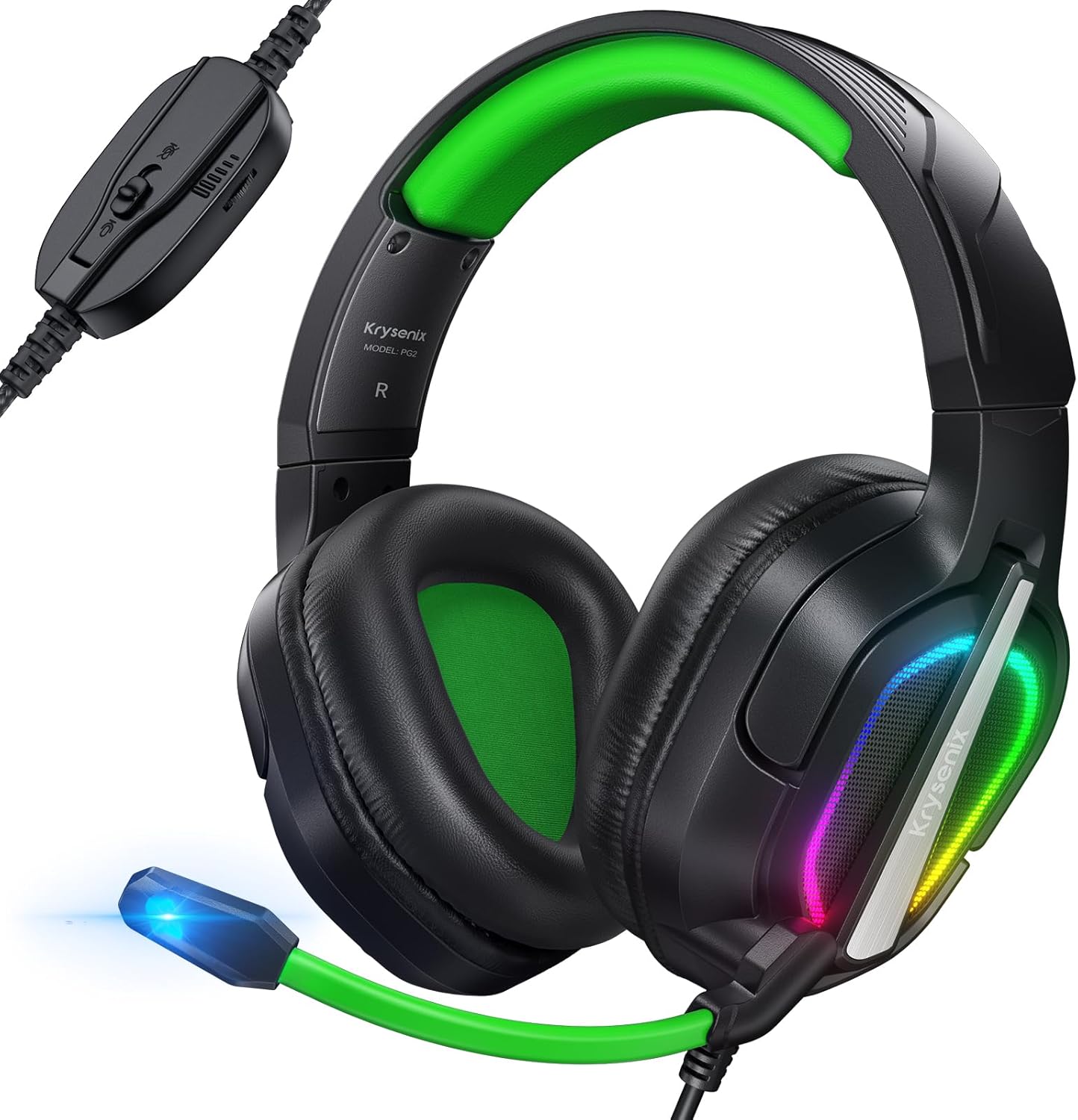 Krysenix PG2 ゲーミングヘッドセット 有線 3.5mmジャック ノイズキャンセリング RGBライト PS4/PS5/PC/Xbox対応