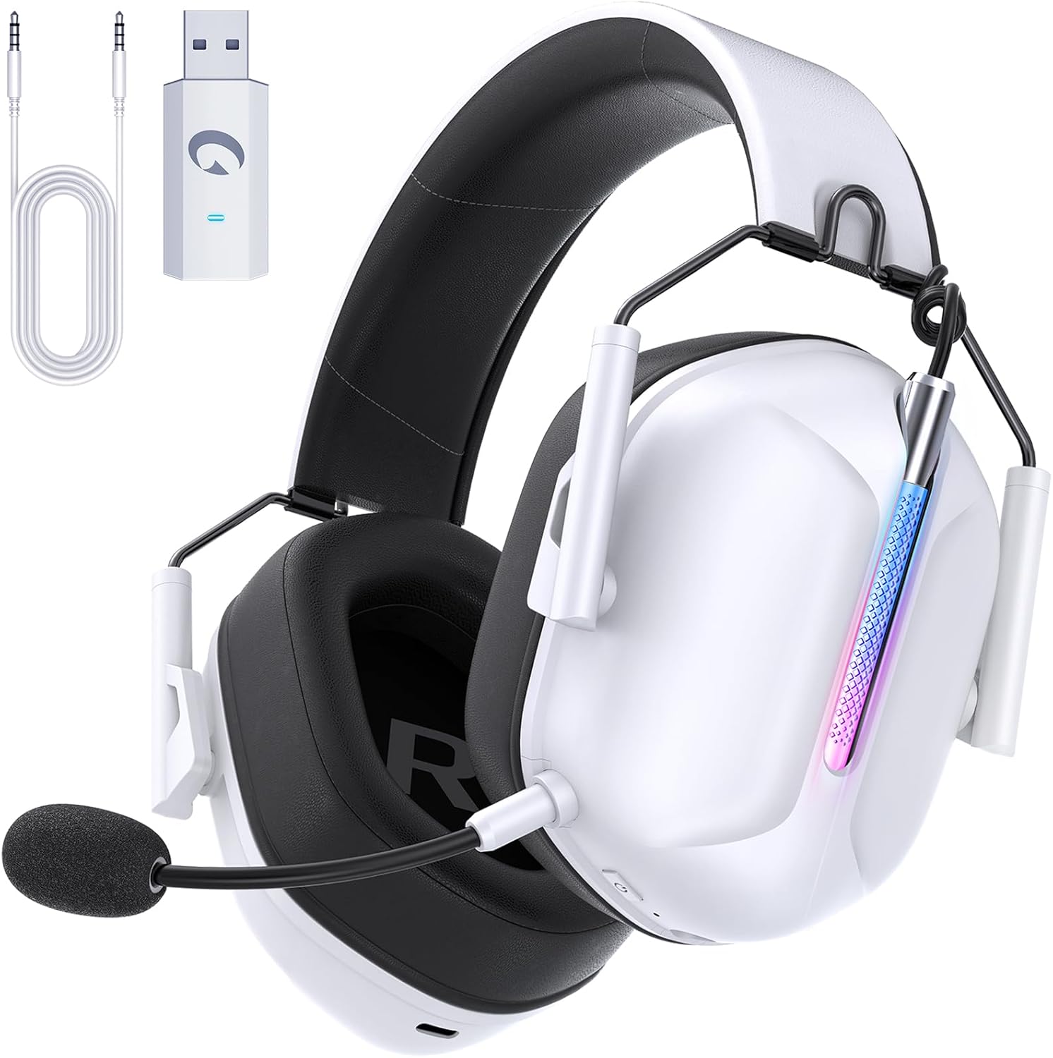 低遅延3WAYワイヤレスゲーミングヘッドセット Captain 500（白）- Bluetooth5.2 & USBアダプター対応、40時間再生、着脱式マイク付き