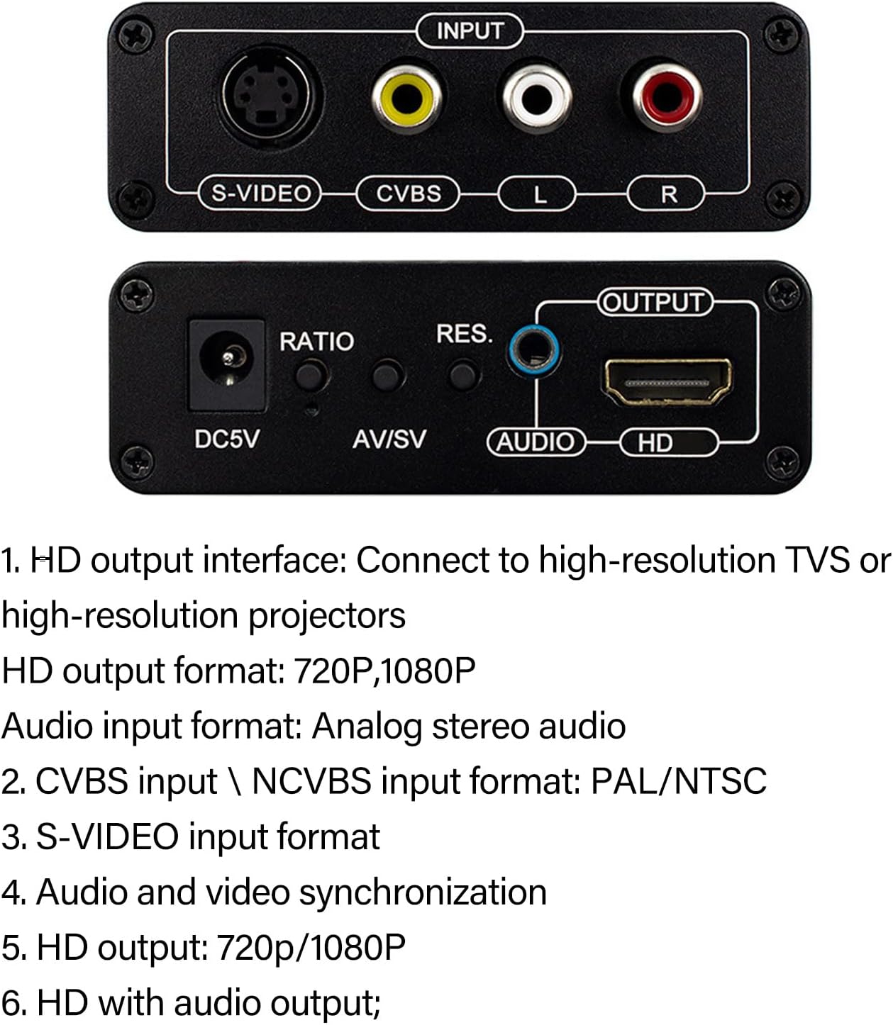 1080p HDTV対応 AV S-Video CVBSサウンドビデオコンバーター